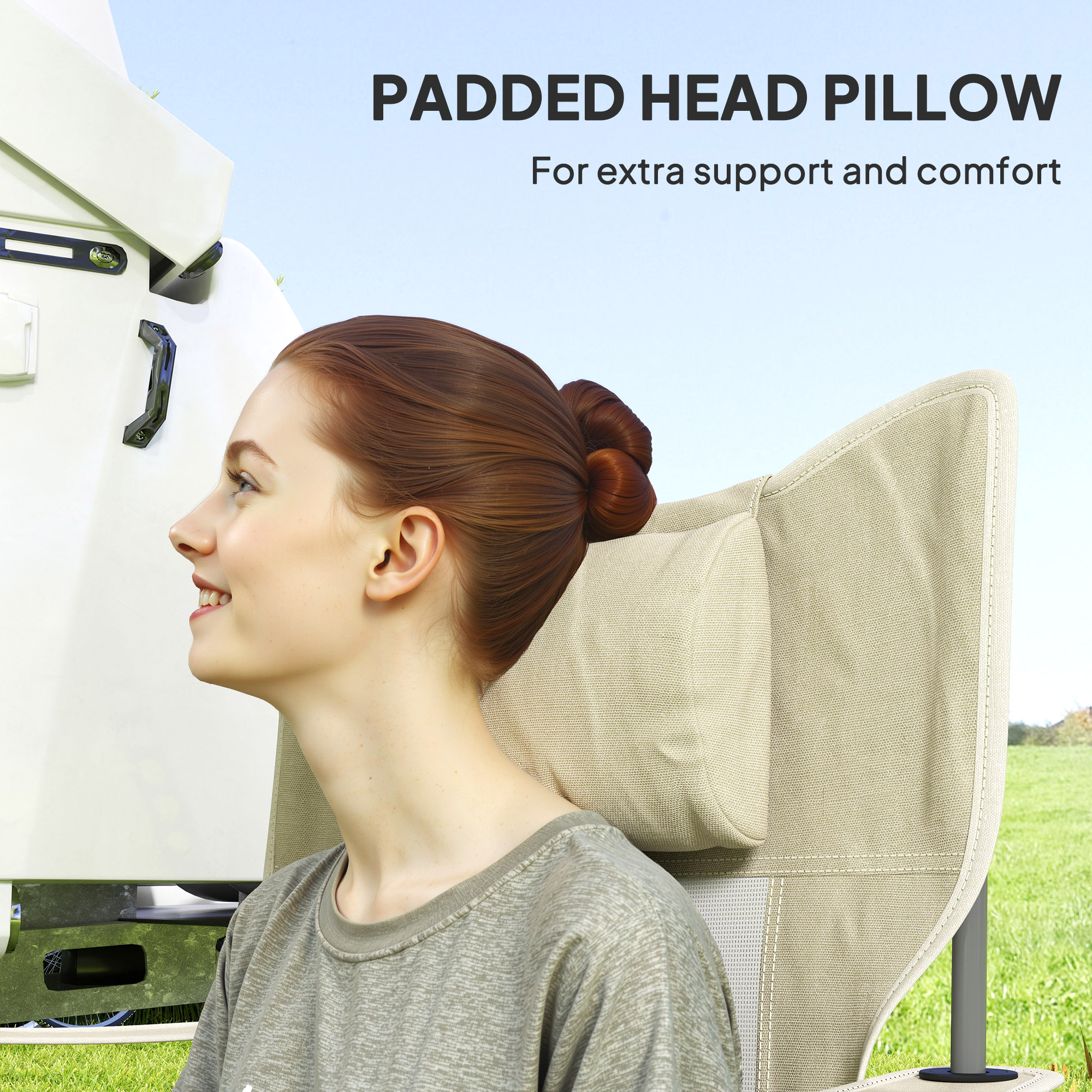Chaises camping pliantes + dossier, 2 pcs, crème