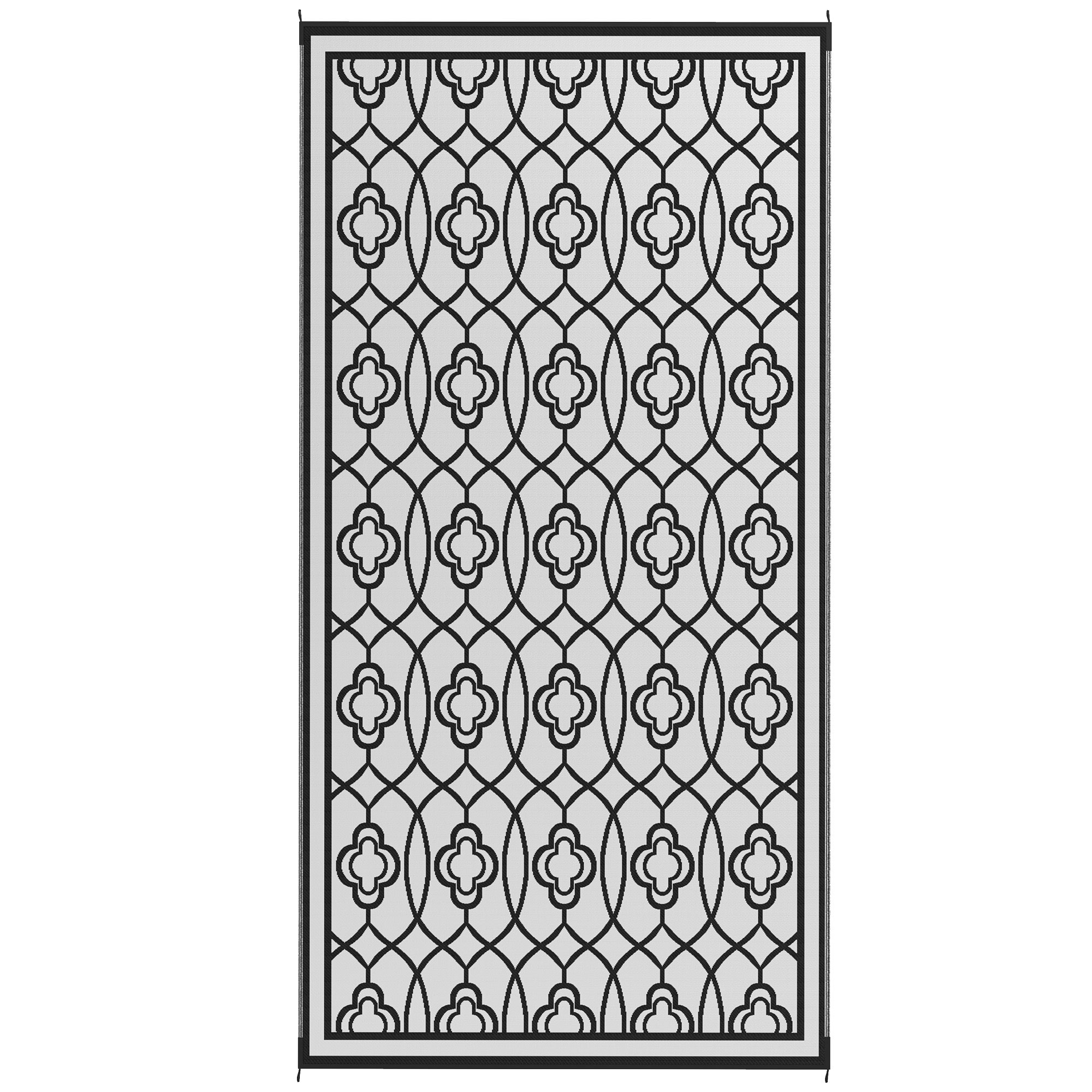 Tapis extérieur réversible 9x18po imperméable noir blanc lanterne