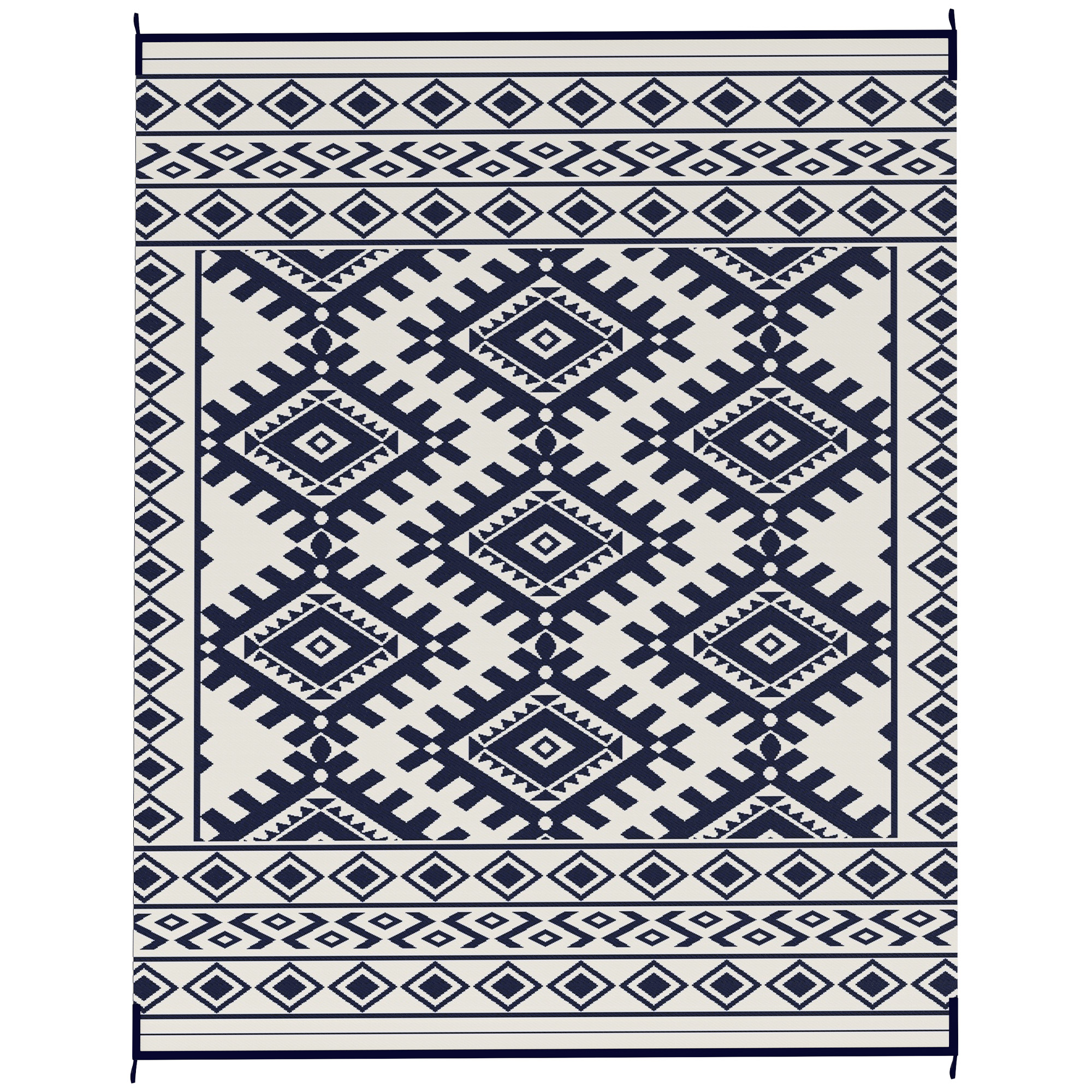 Tapis extérieur réversible 8x10 bleu blanc losange