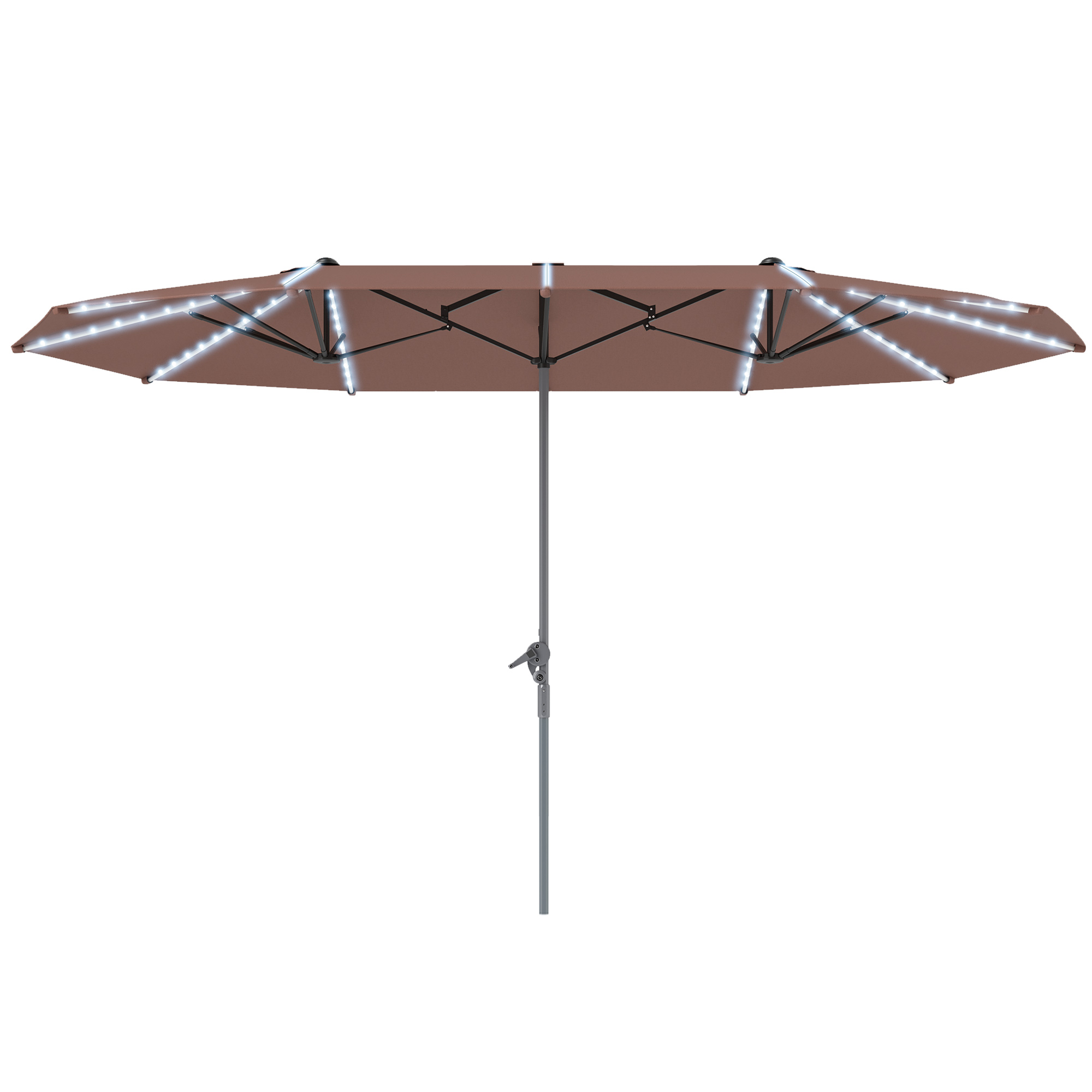 Parasol extérieur 15pi double face avec lumières solaires, tan