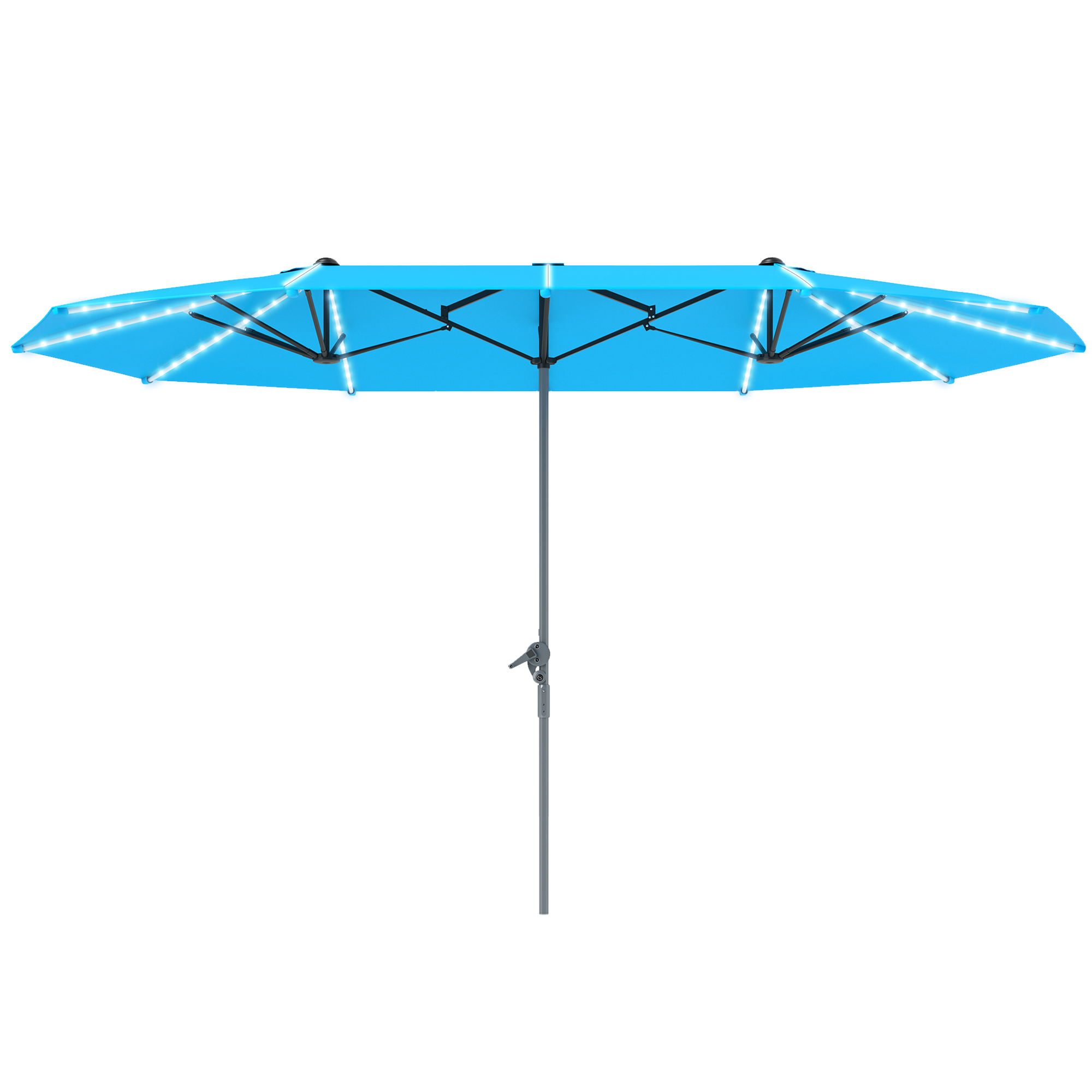 Parasol 15ft double face LED solaire aluminium bleu