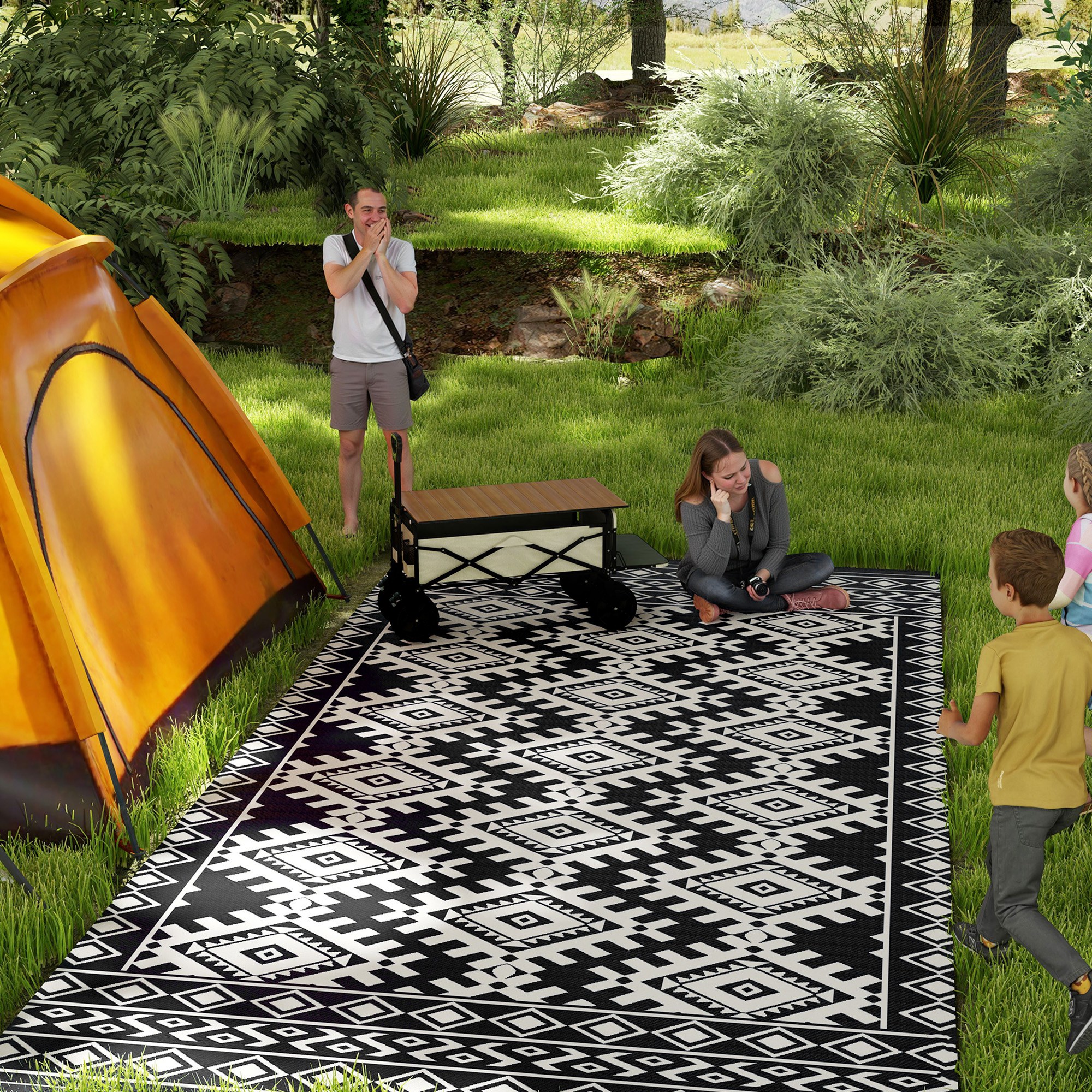 Tapis extérieur réversible 9x18 po, imperméable, noir et blanc