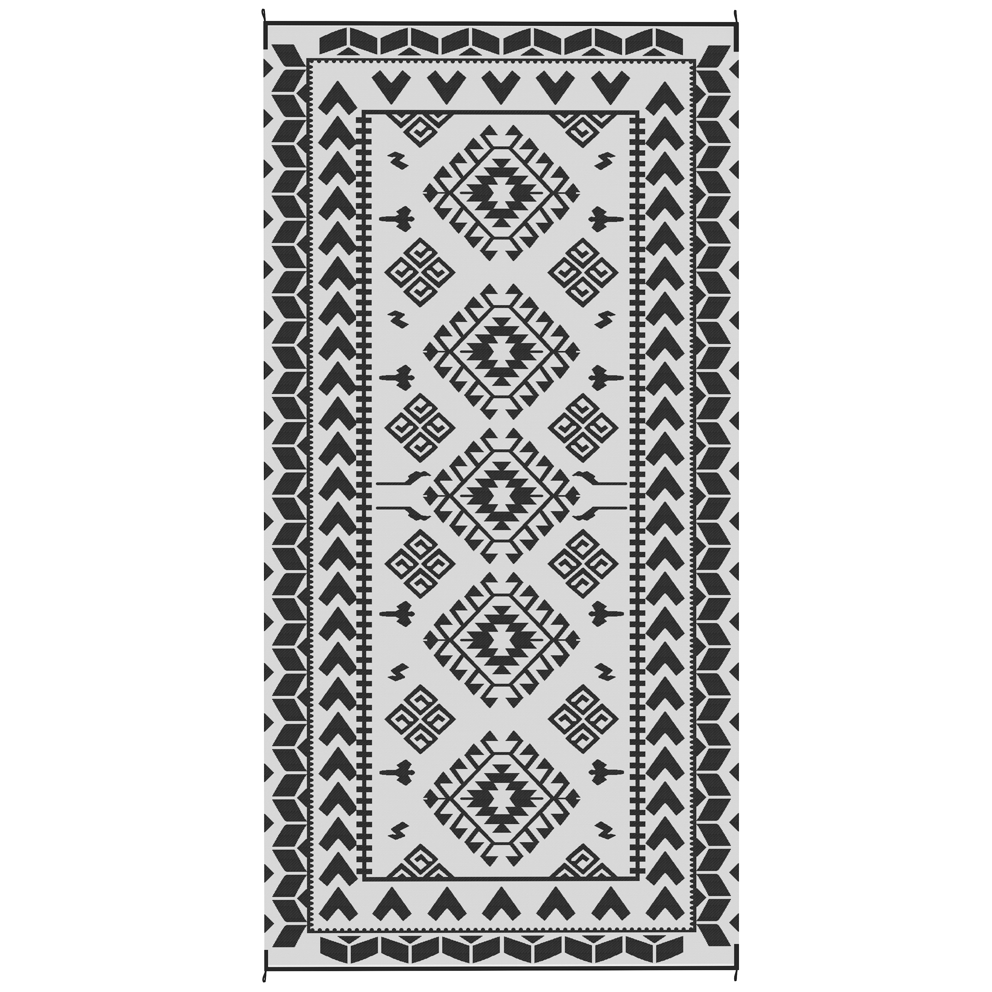 Tapis extérieur réversible 9x18 paille rhombus noir blanc