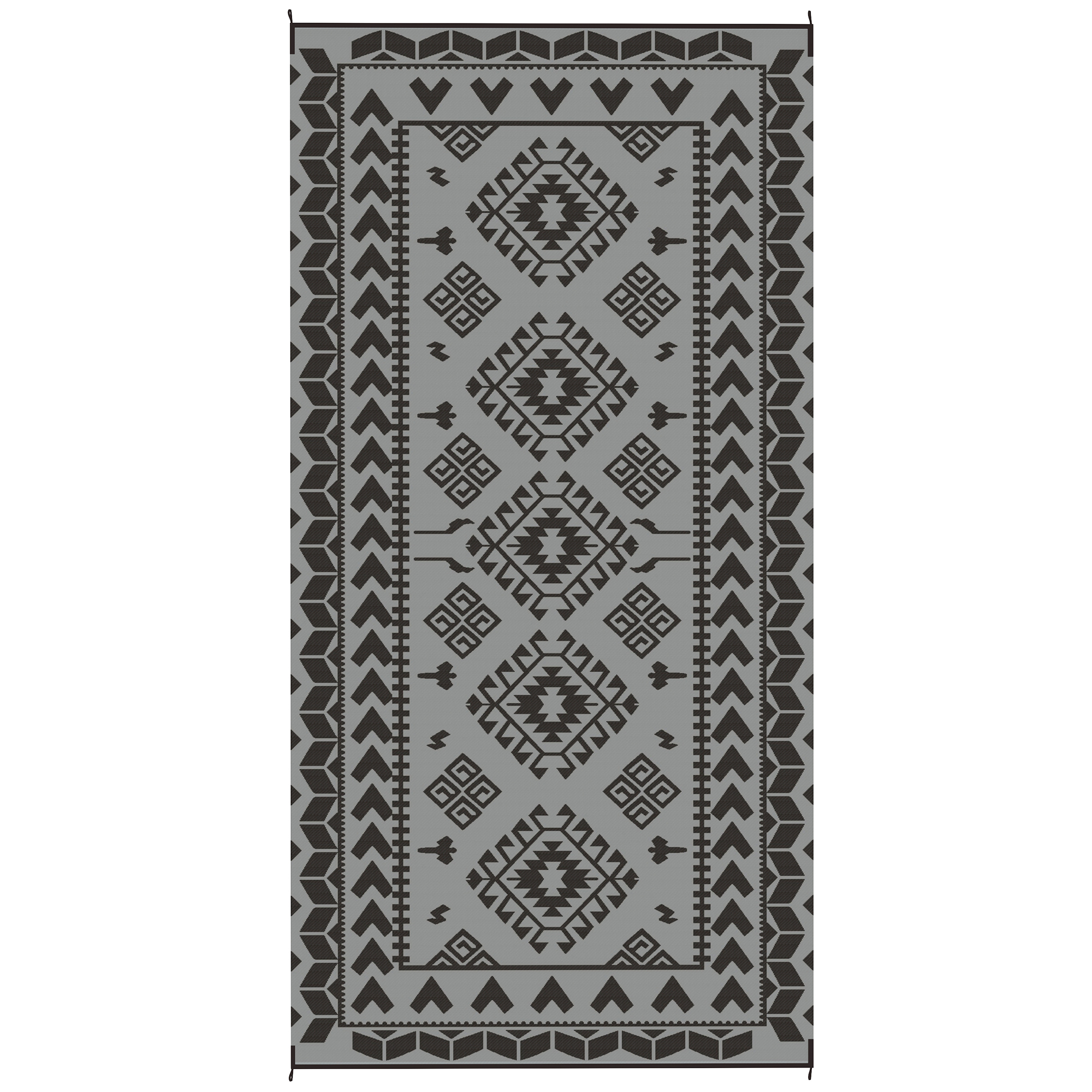 Tapis extérieur réversible 9x18 noir gris losange imperméable