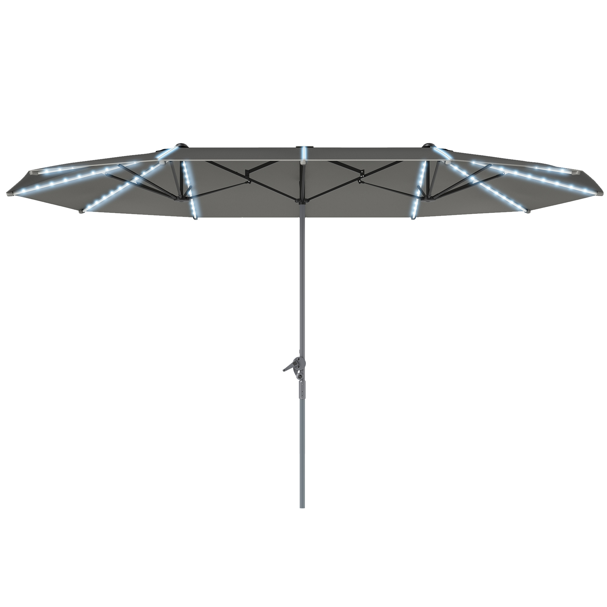 Parasol patio 15pi double face, lumières solaires, gris foncé