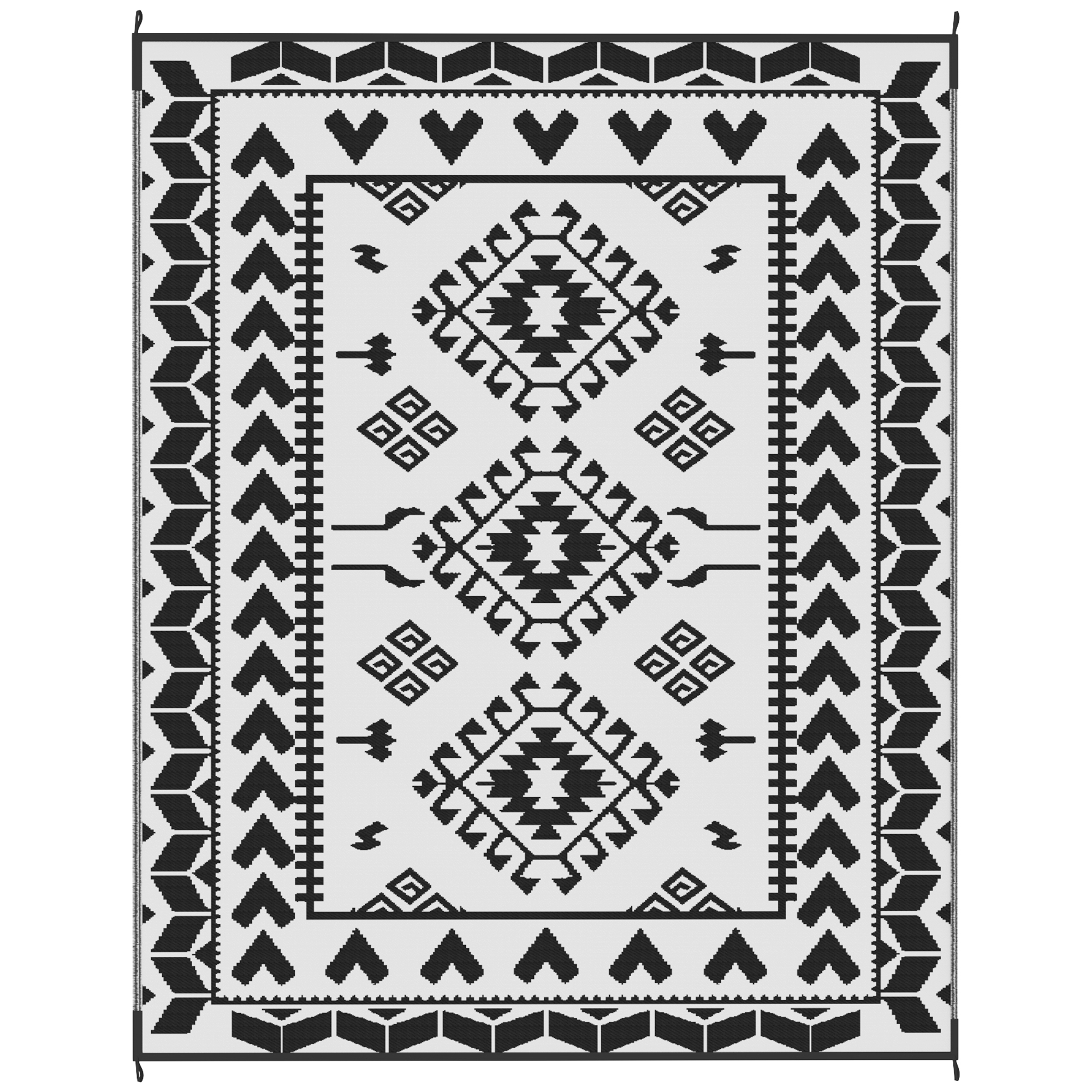 Tapis extérieur réversible 8x10 noir blanc patchwork
