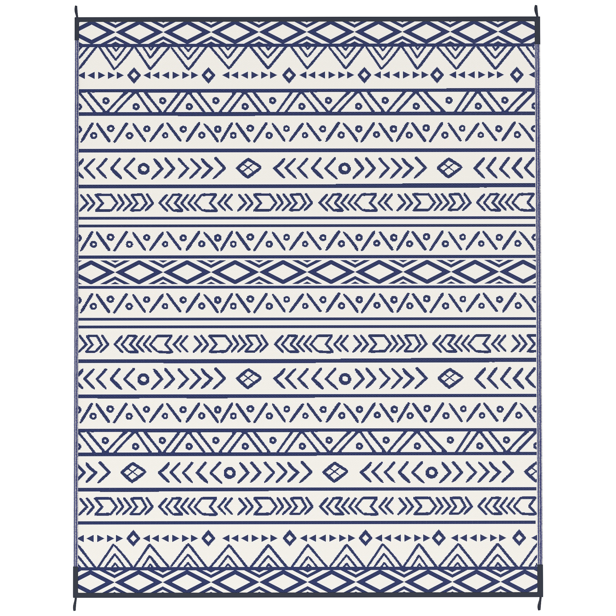 Tapis extérieur réversible 8 X 10, géométrique bleu et blanc