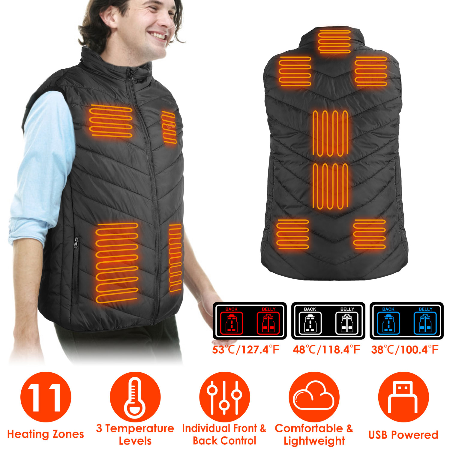 Veste chauffante USB électrique 3 températures