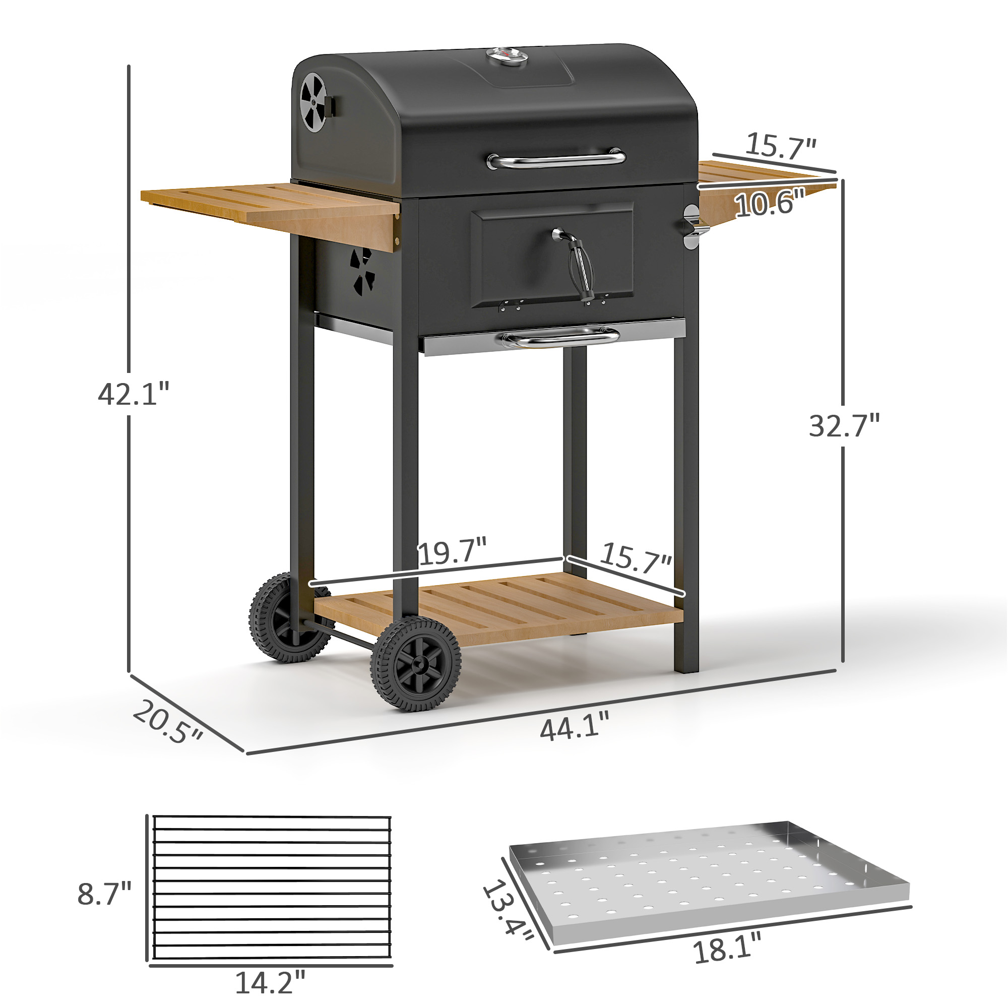 Barbecue au charbon 245 po², grille ajustable, 3 tablettes