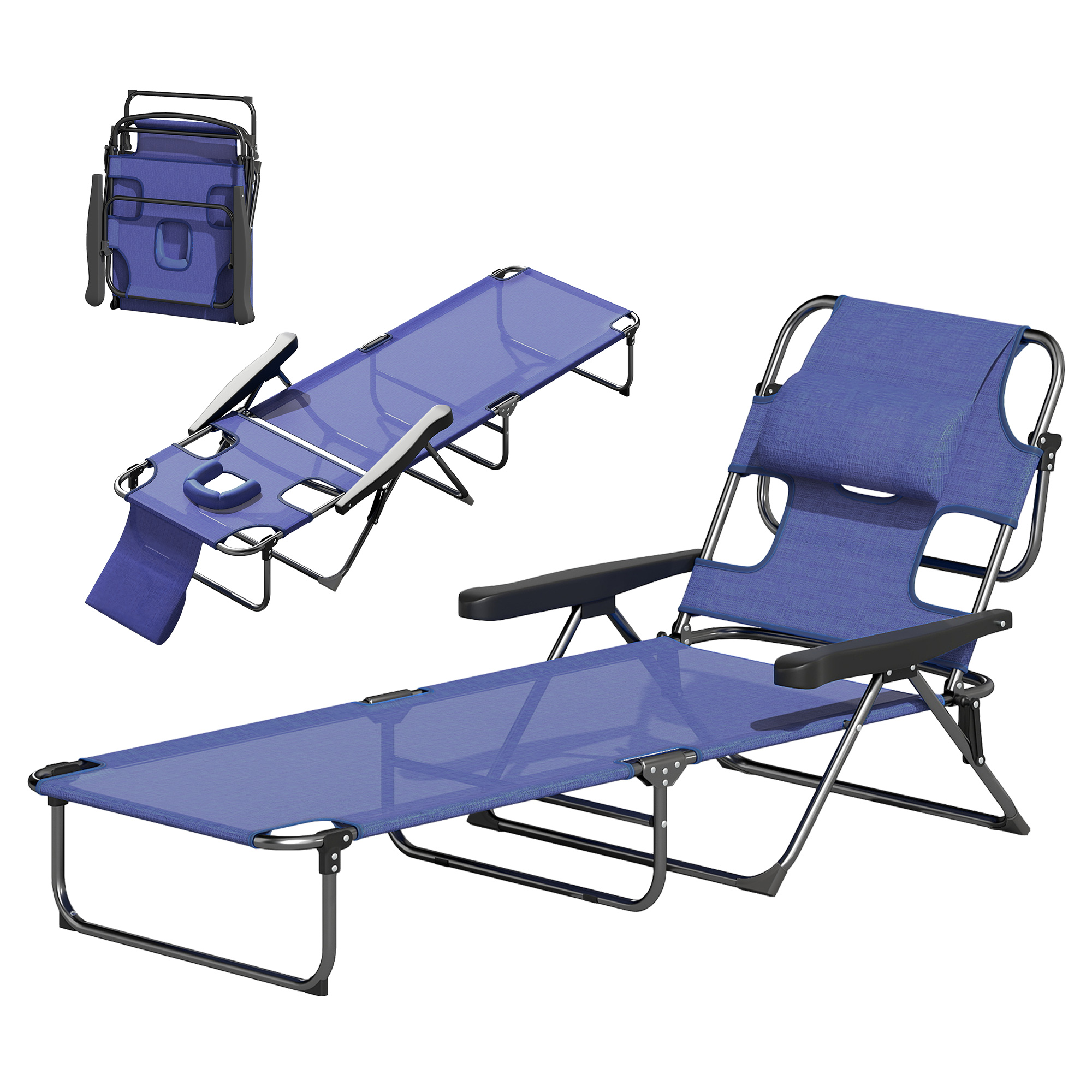 Chaise longue pliante dossier inclinable bleu marine