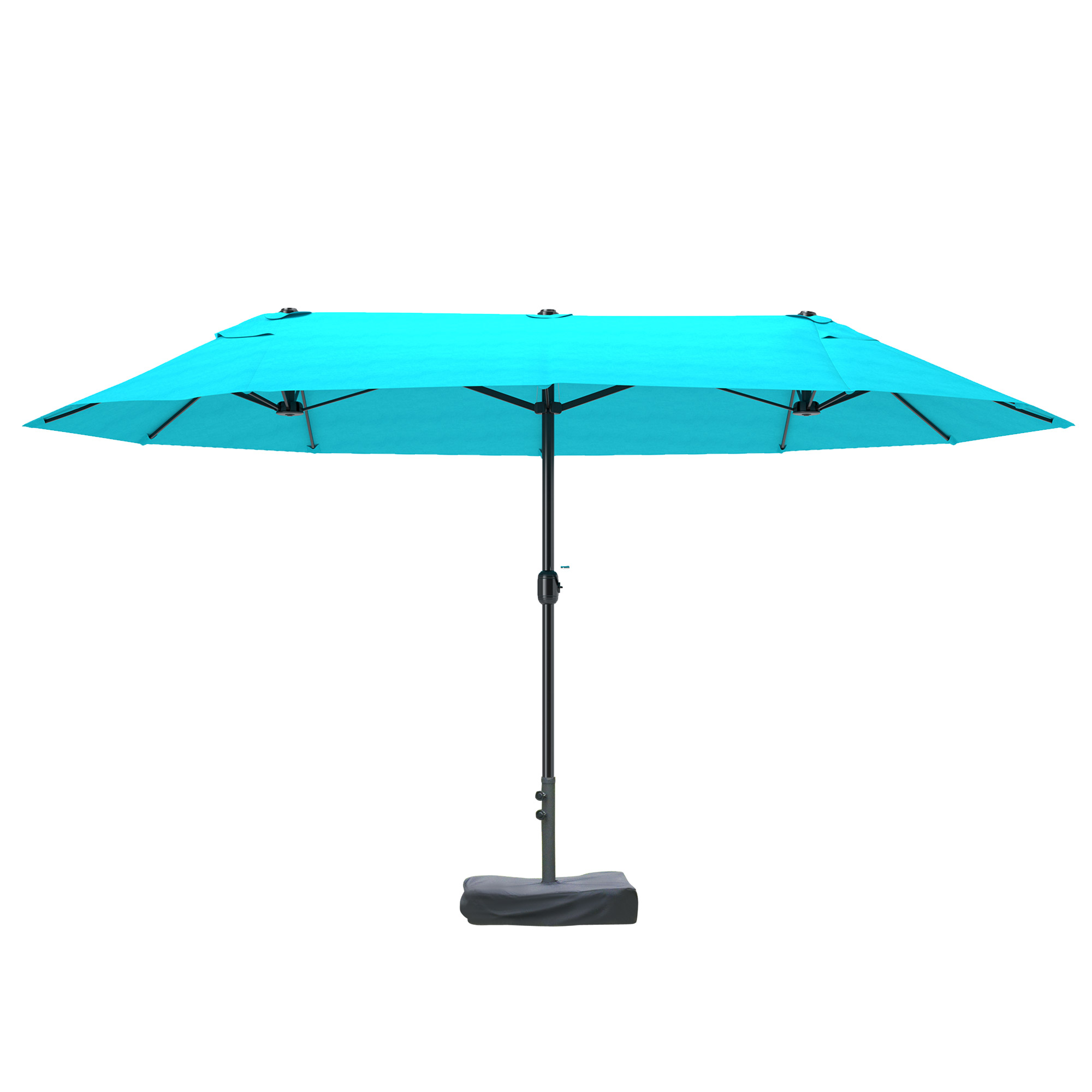 Parasol patio 15po acier rectangulaire, double face, manivelle, bleu