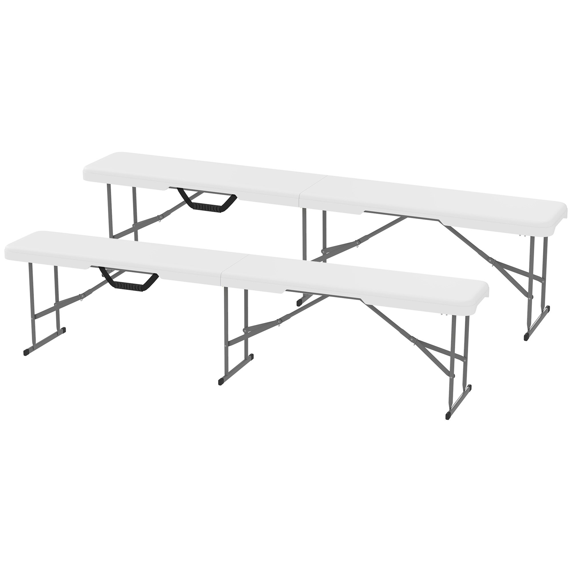 Ensemble 2 bancs pliants portables 6 pi, plastique, blanc