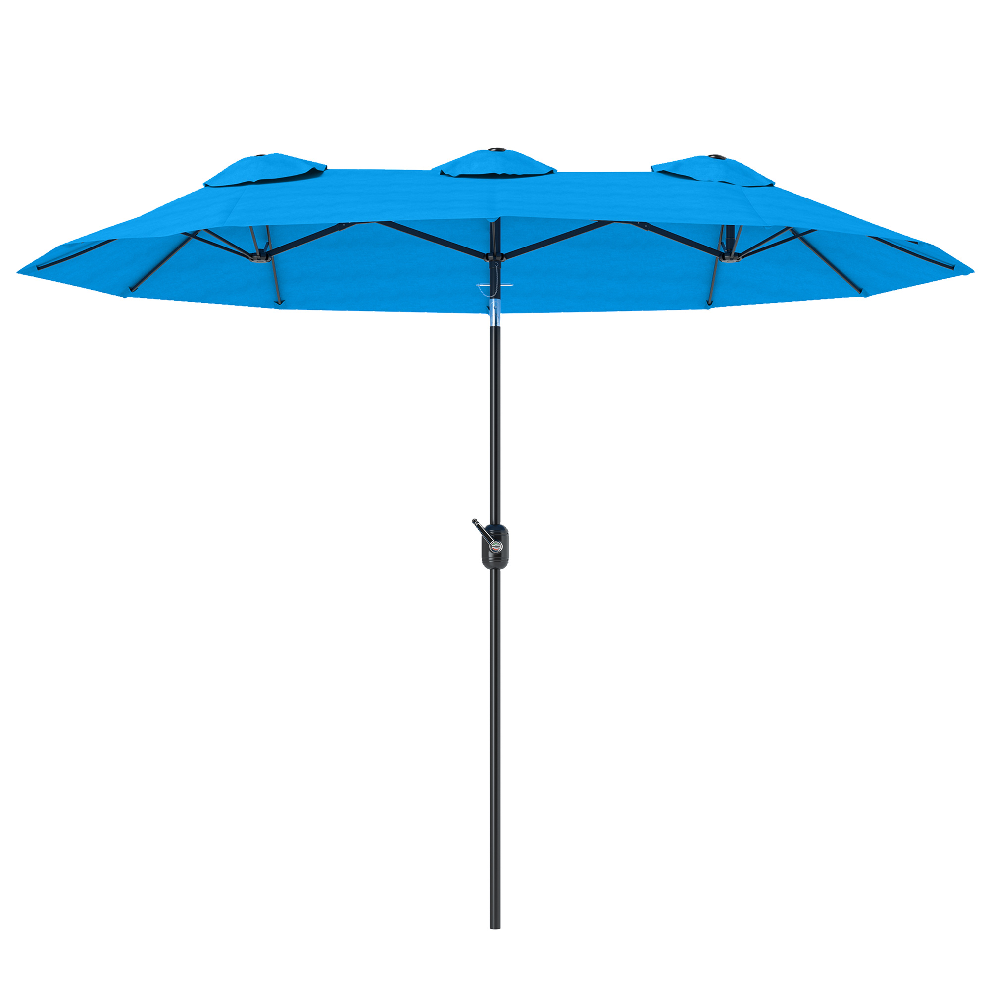 Parasol patio double face 9.5po inclinaison 12 nervures bleu cyan