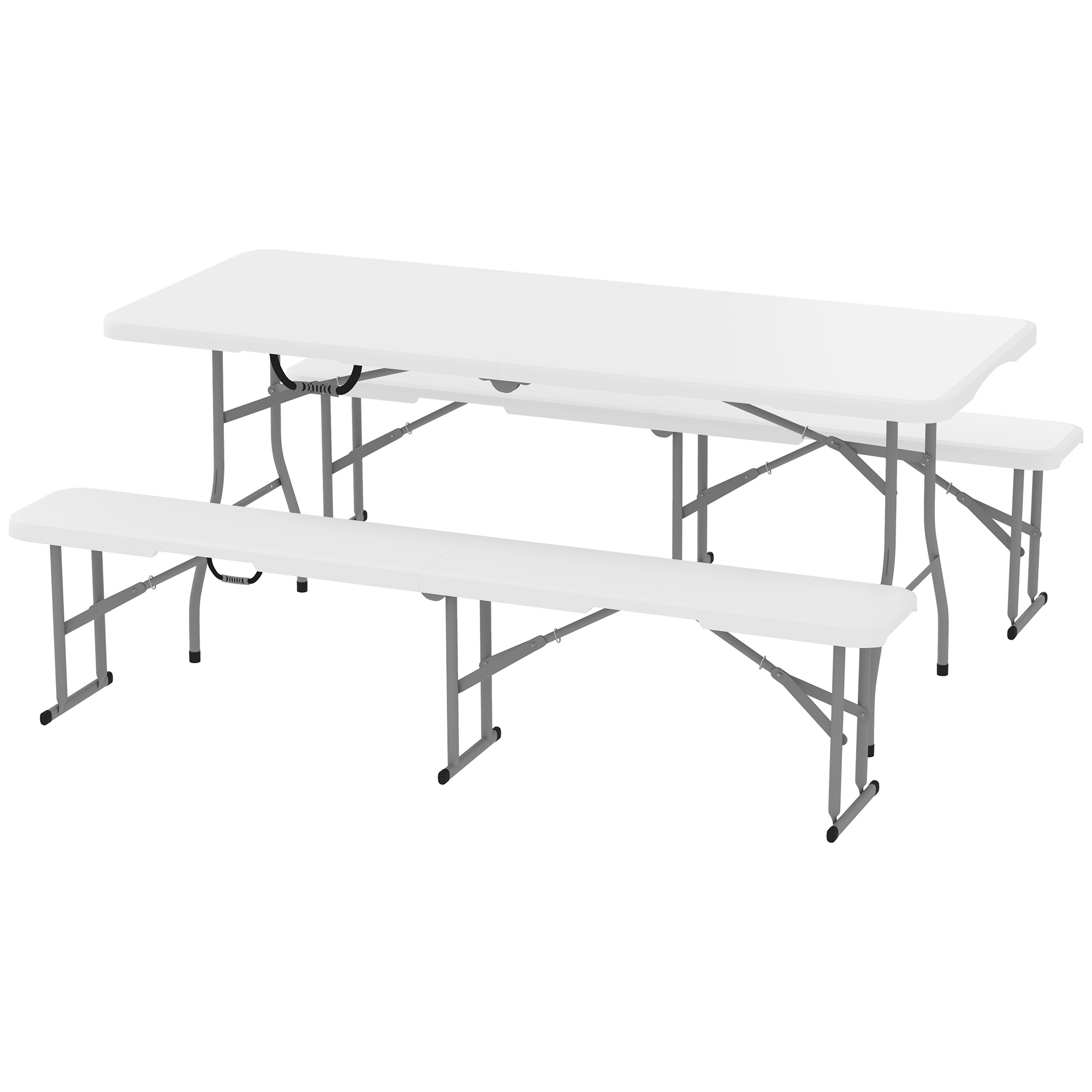 Ensemble table camping 6pi 3pc pliable poignées blanc