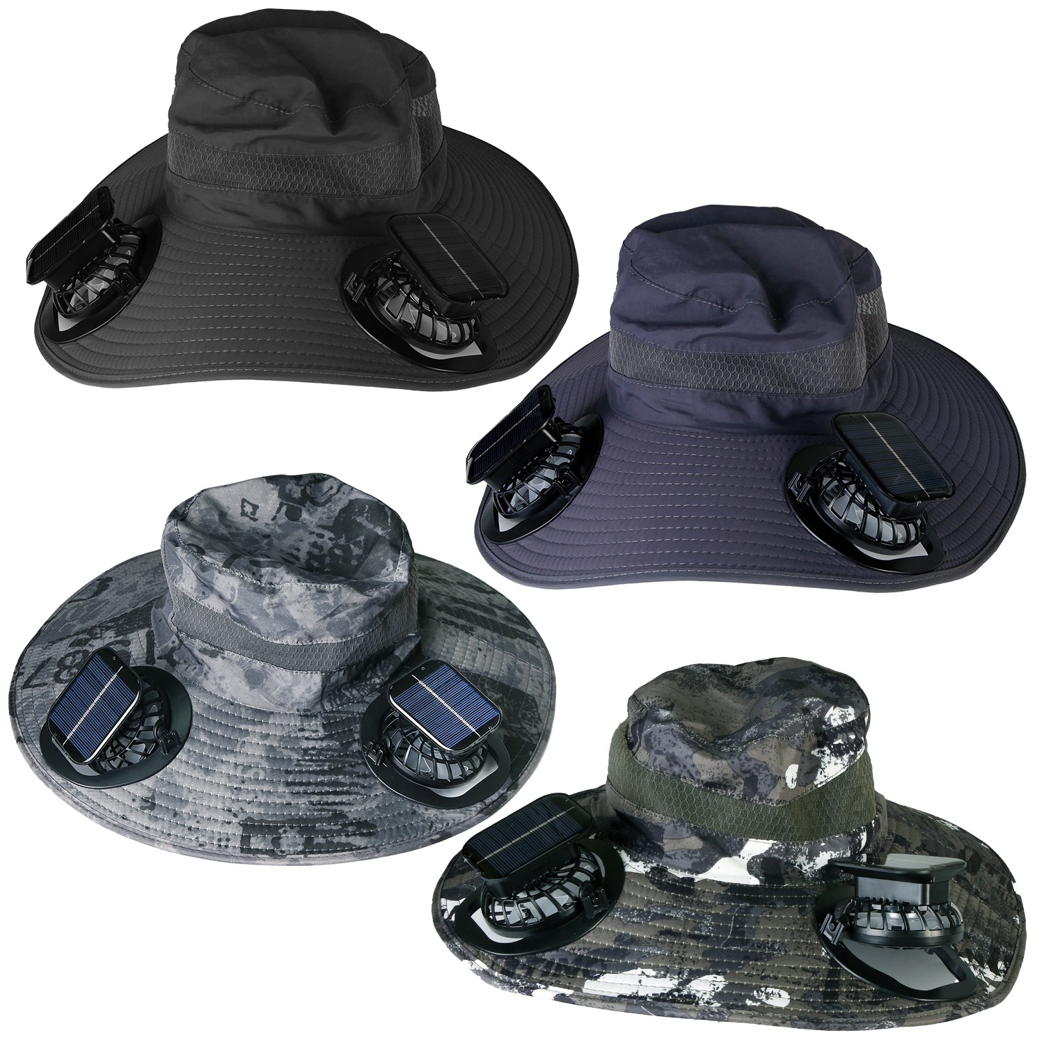 Chapeau soleil large bord ventilateurs solaires UPF50