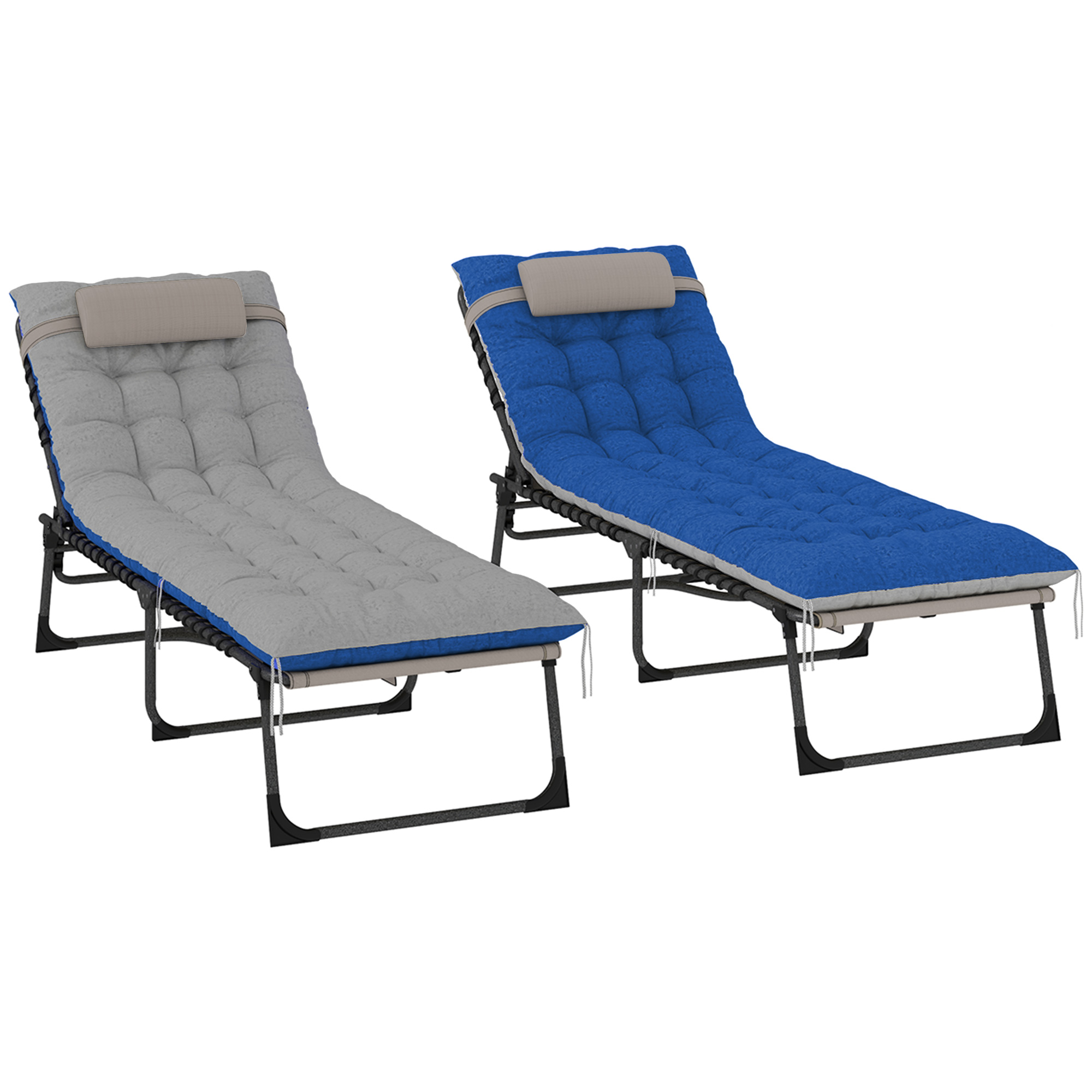 2 chaises longues extérieur ajustables 5 niveaux coussin brun bleu