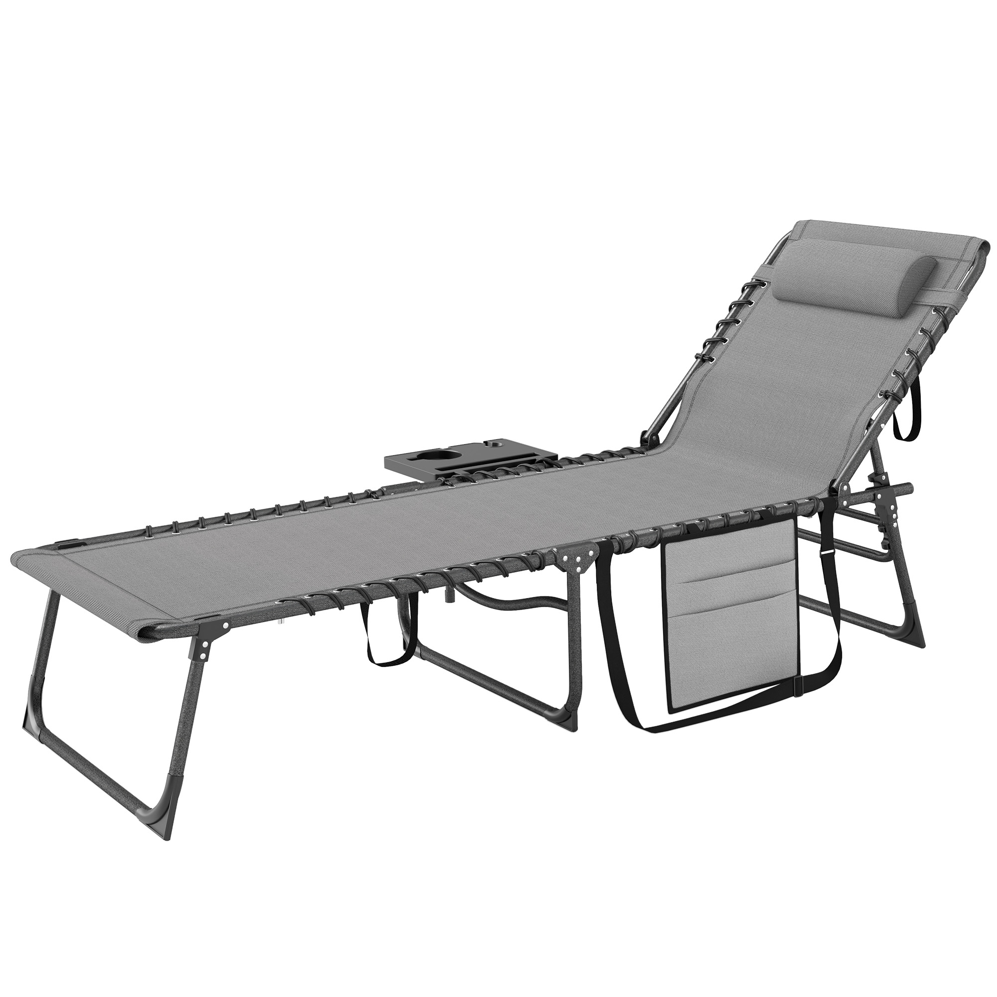 Chaise longue patio pliable grise, dossier ajustable 5 niveaux