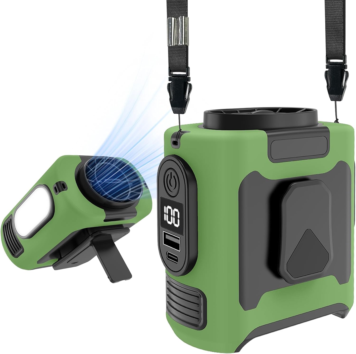 Ventilateur portable 10000mAh 16000tr/min, ceinture rechargeable 5 vitesses
