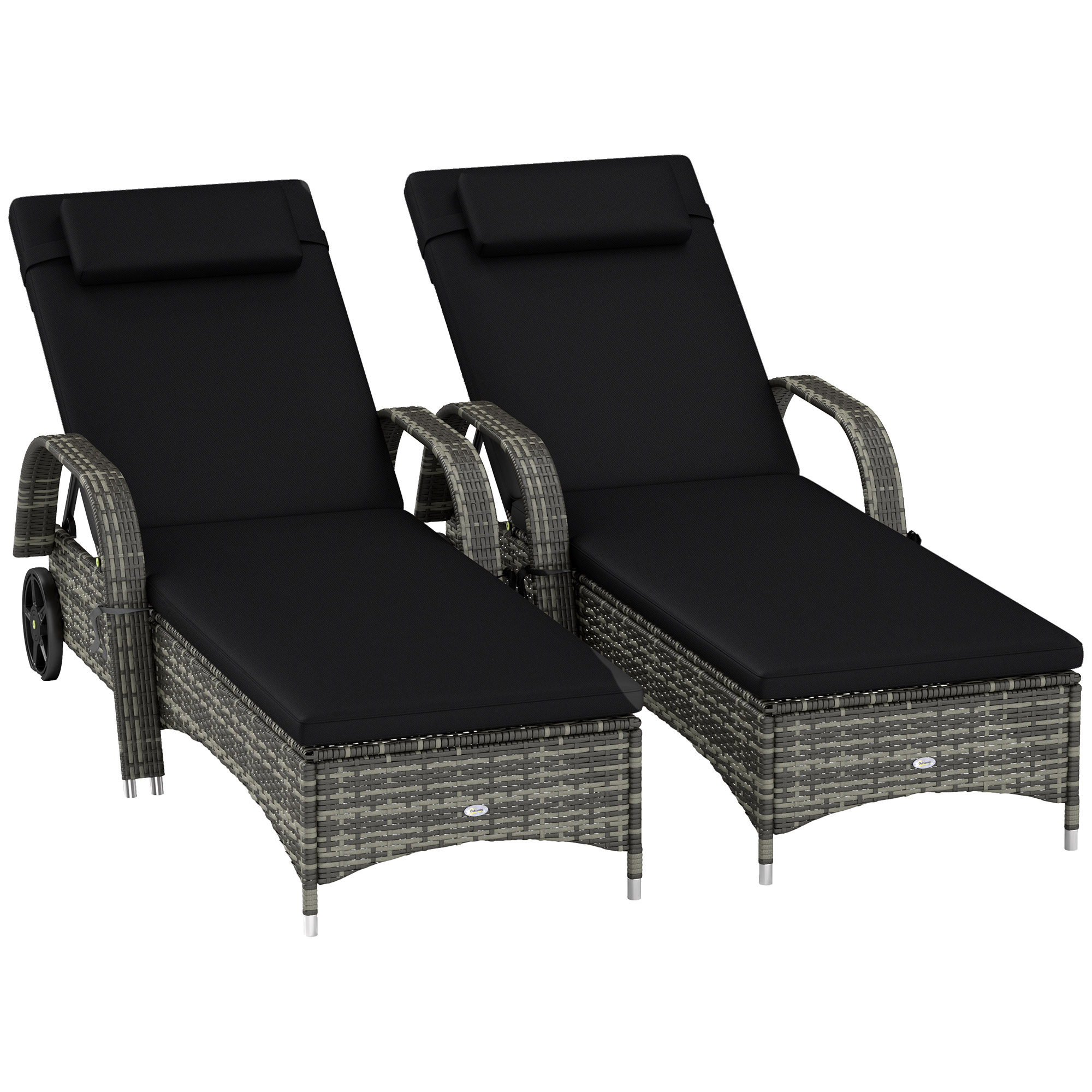 Ensemble 2 chaises longues extérieur roulement noir