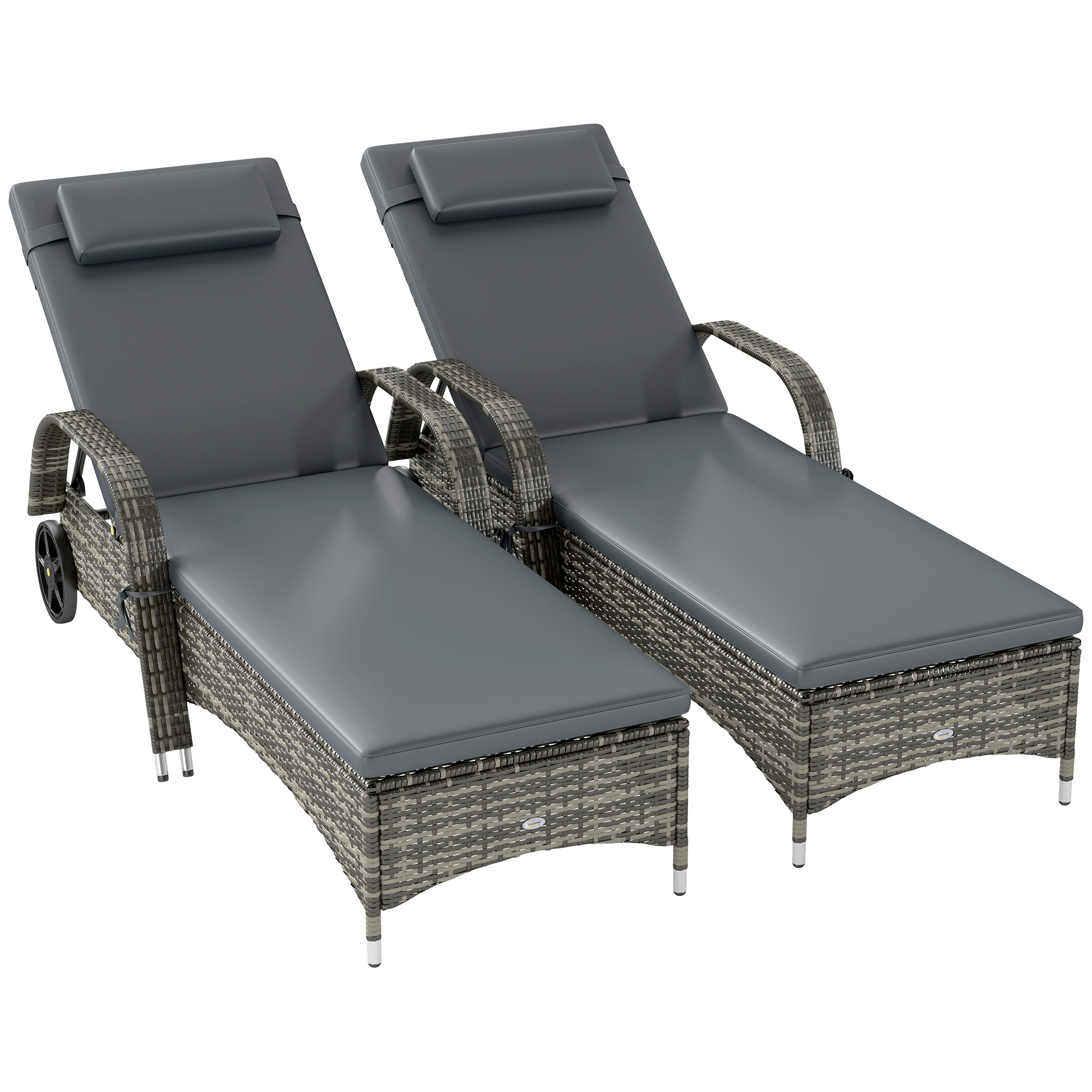 2 Chaises longues roulantes, gris avec coussin