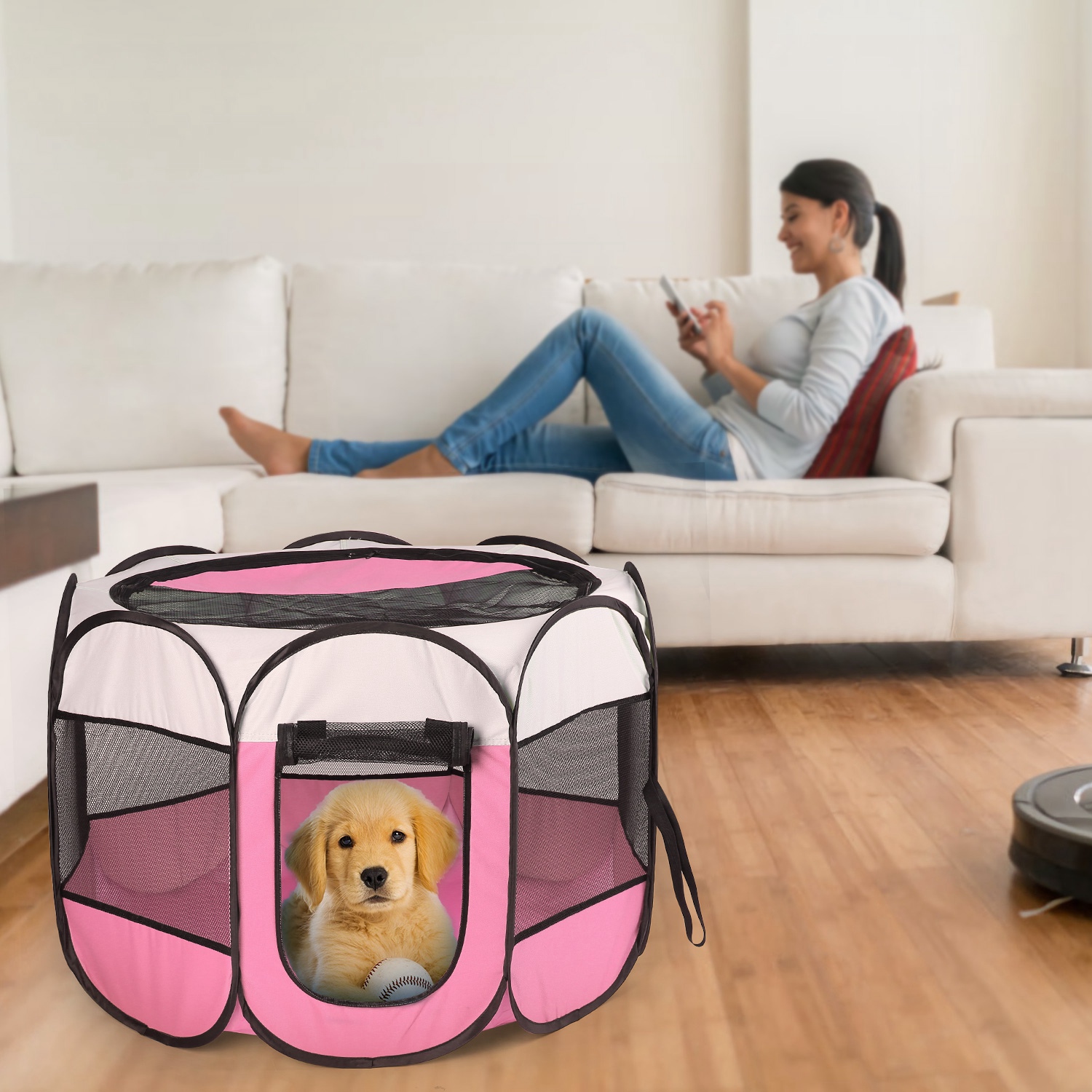 Tente animaux pliable portable - Fermeture éclair haut/bas