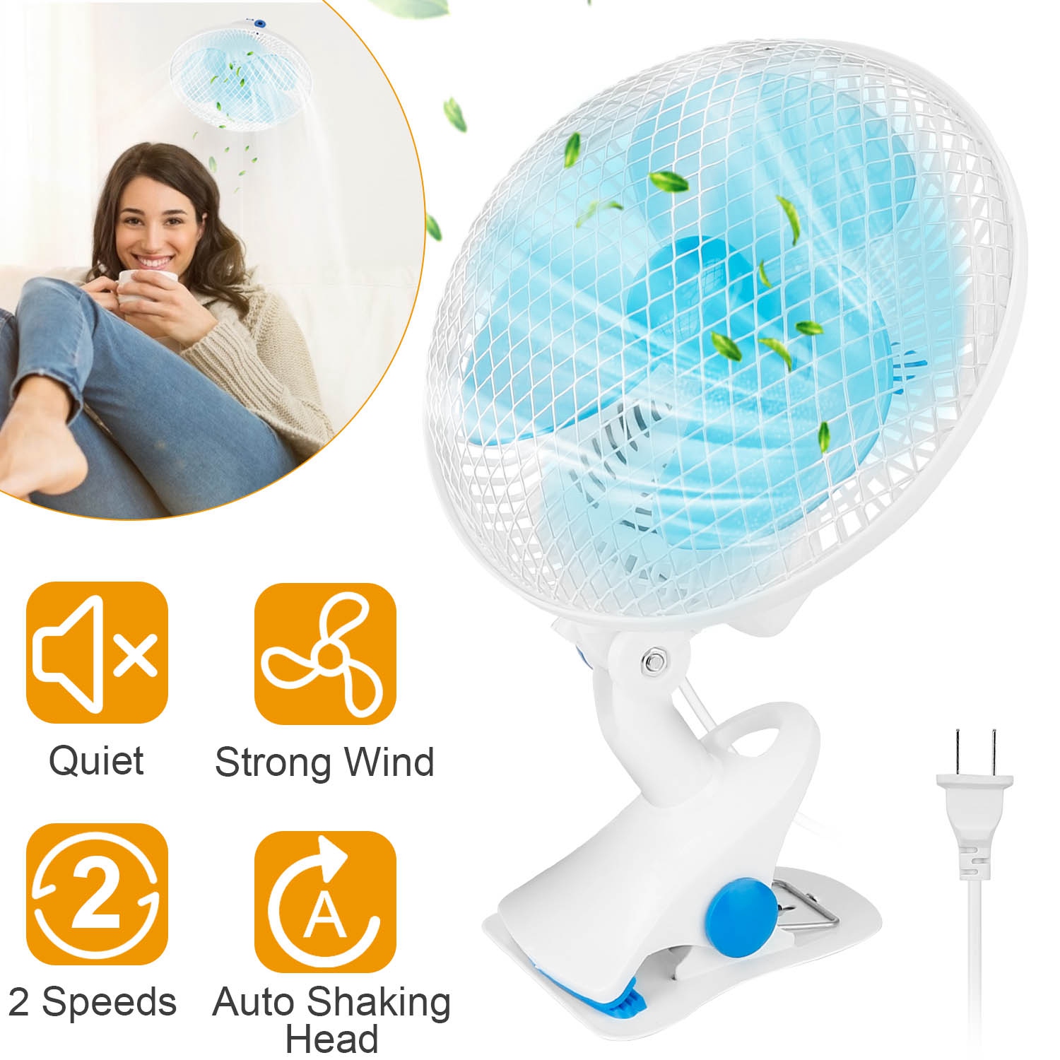 Ventilateur pince 2 vitesses silencieux inclinaison automatique 3.94pi