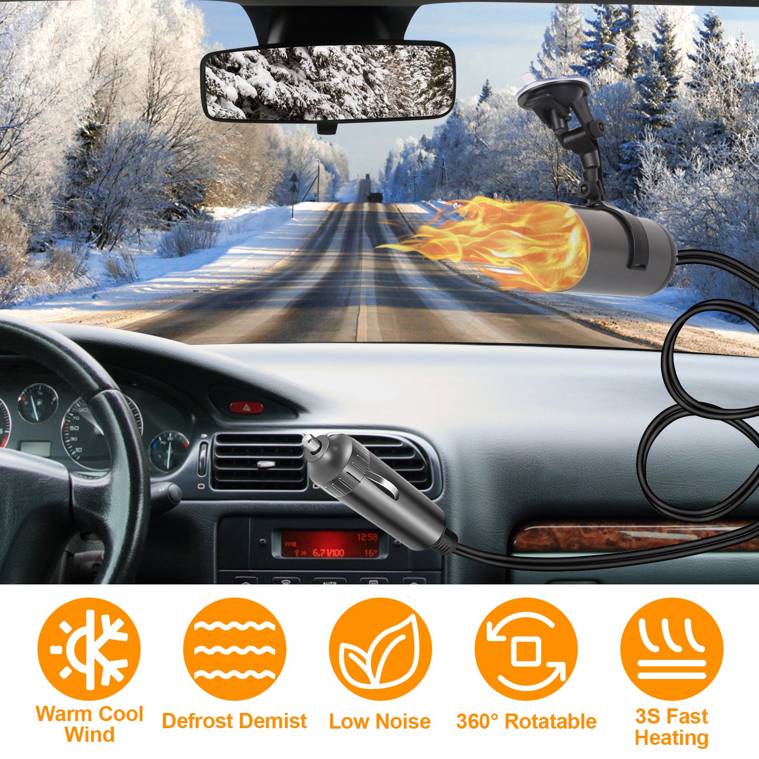 Chauffeur auto 12V 150W/24V 216W 2en1 rotatif cordon