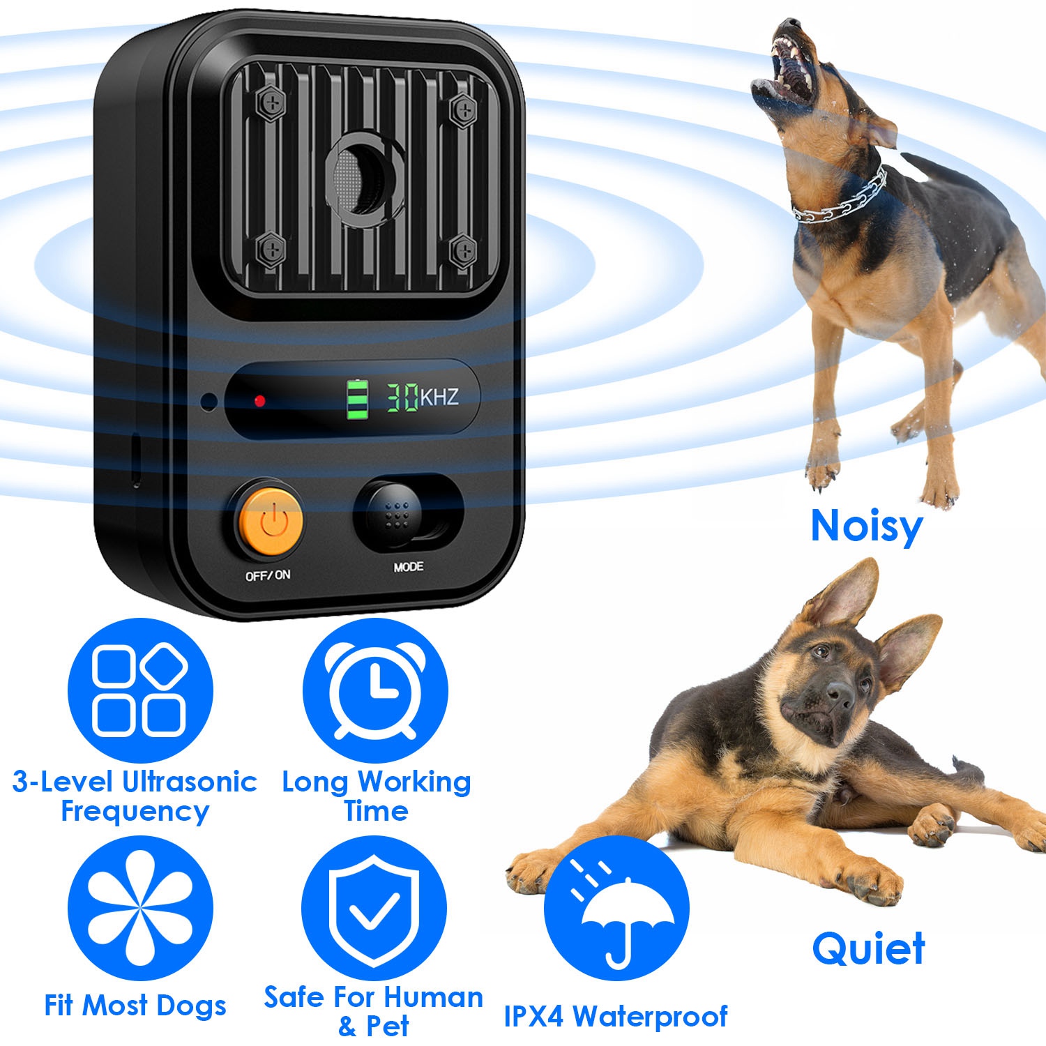 Appareil anti-aboiement ultrasonique rechargeable IPX4 32,8ft