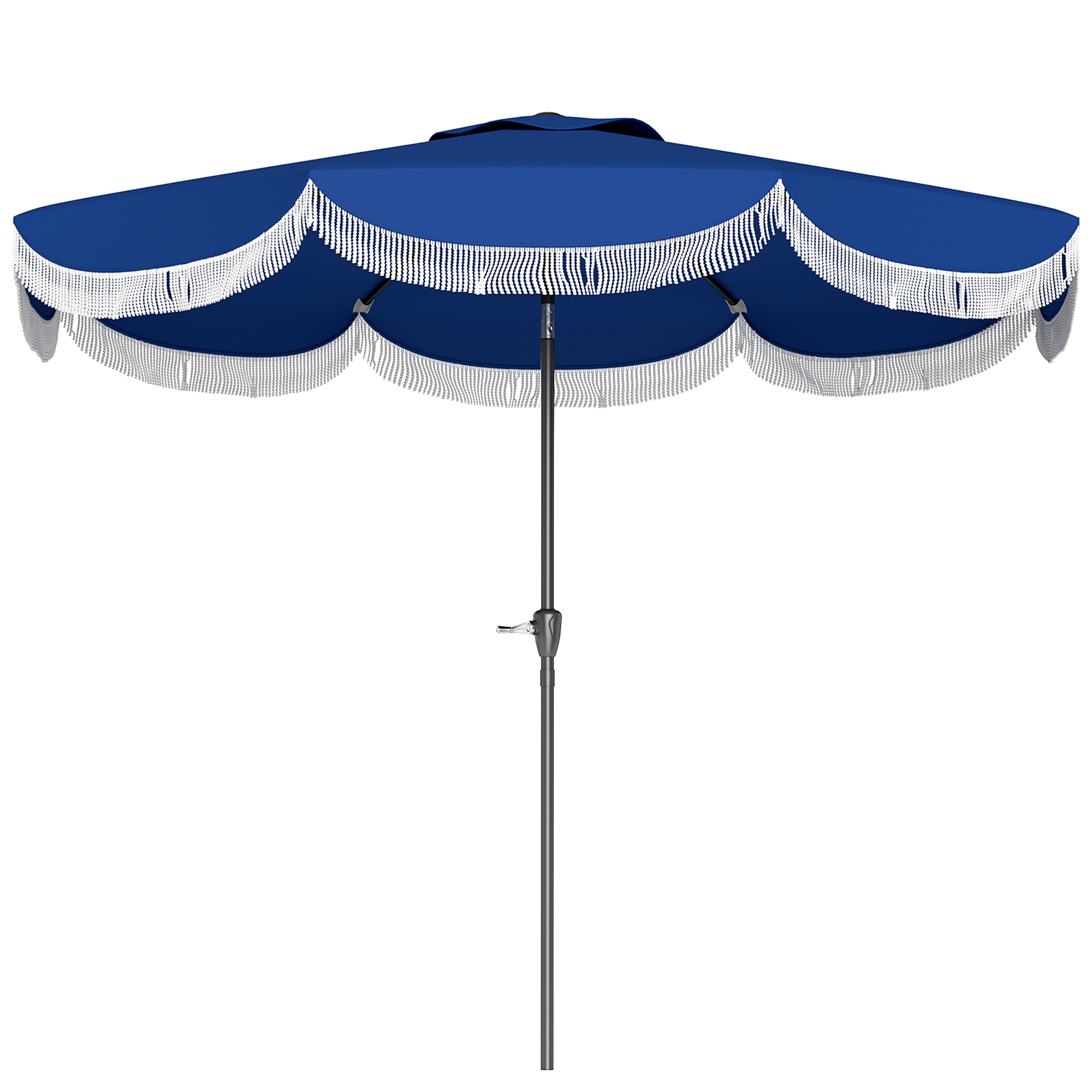 Parasol terrasse 9pi marché 8 côtes bouton inclinaison bleu marine