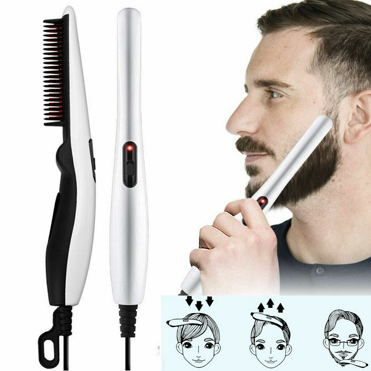 Peigne Lisseur Cheveux Ion Négatif Homme Barbe