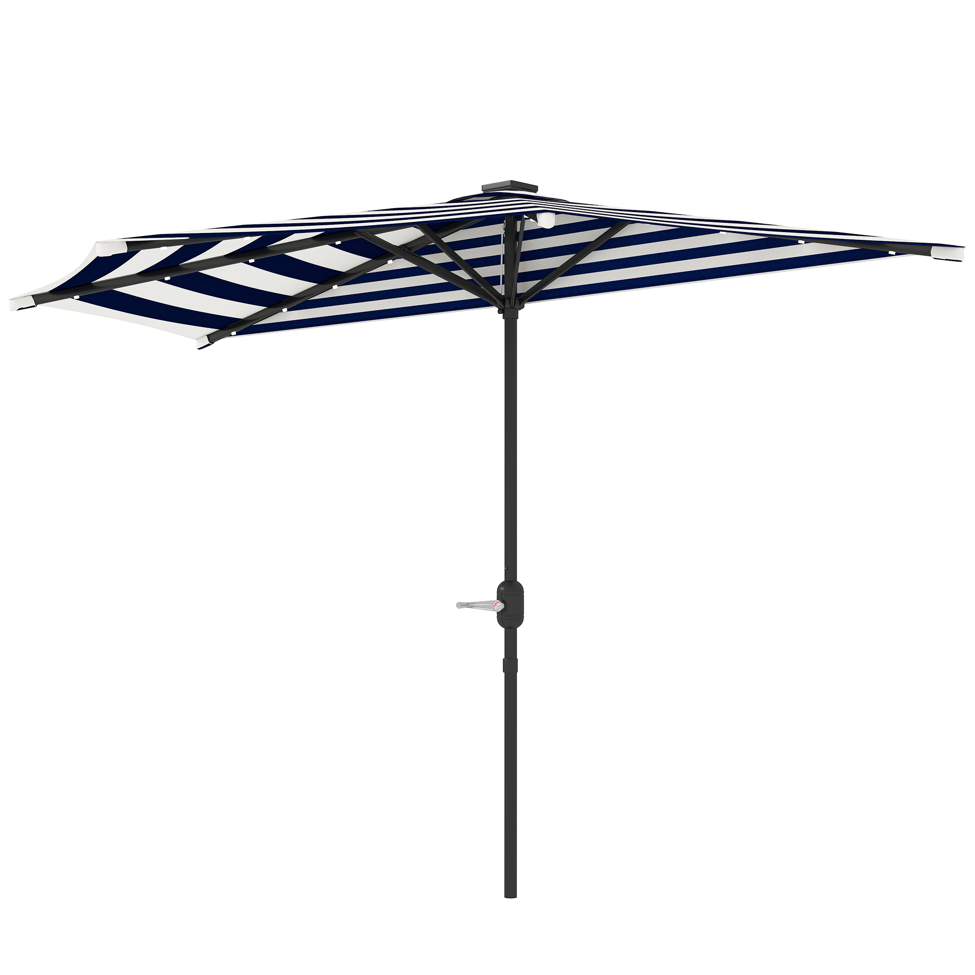 Parasol demi-patio 8 nervures bleu marine manivelle ventilé