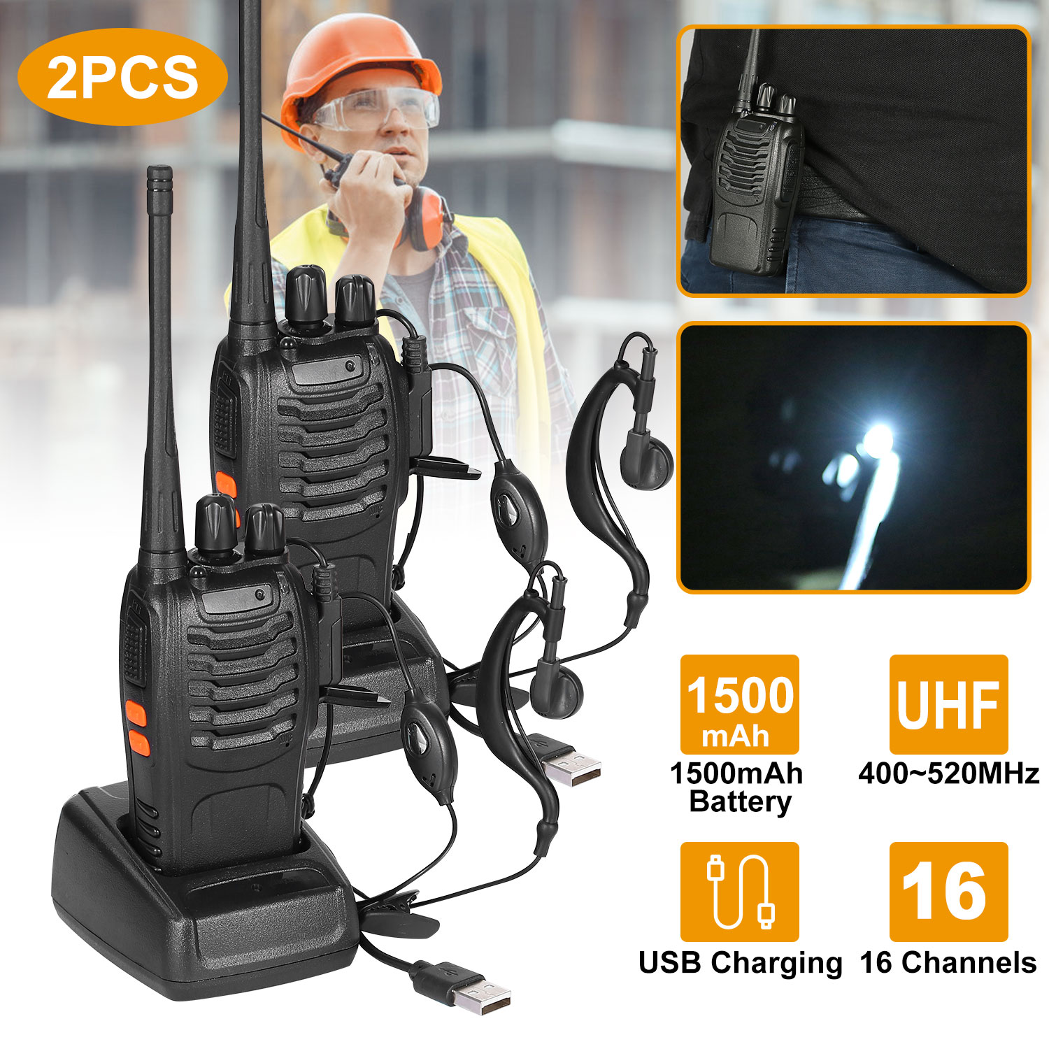 2x Baofeng BF-888S Talkie-Walkie UHF 16CH