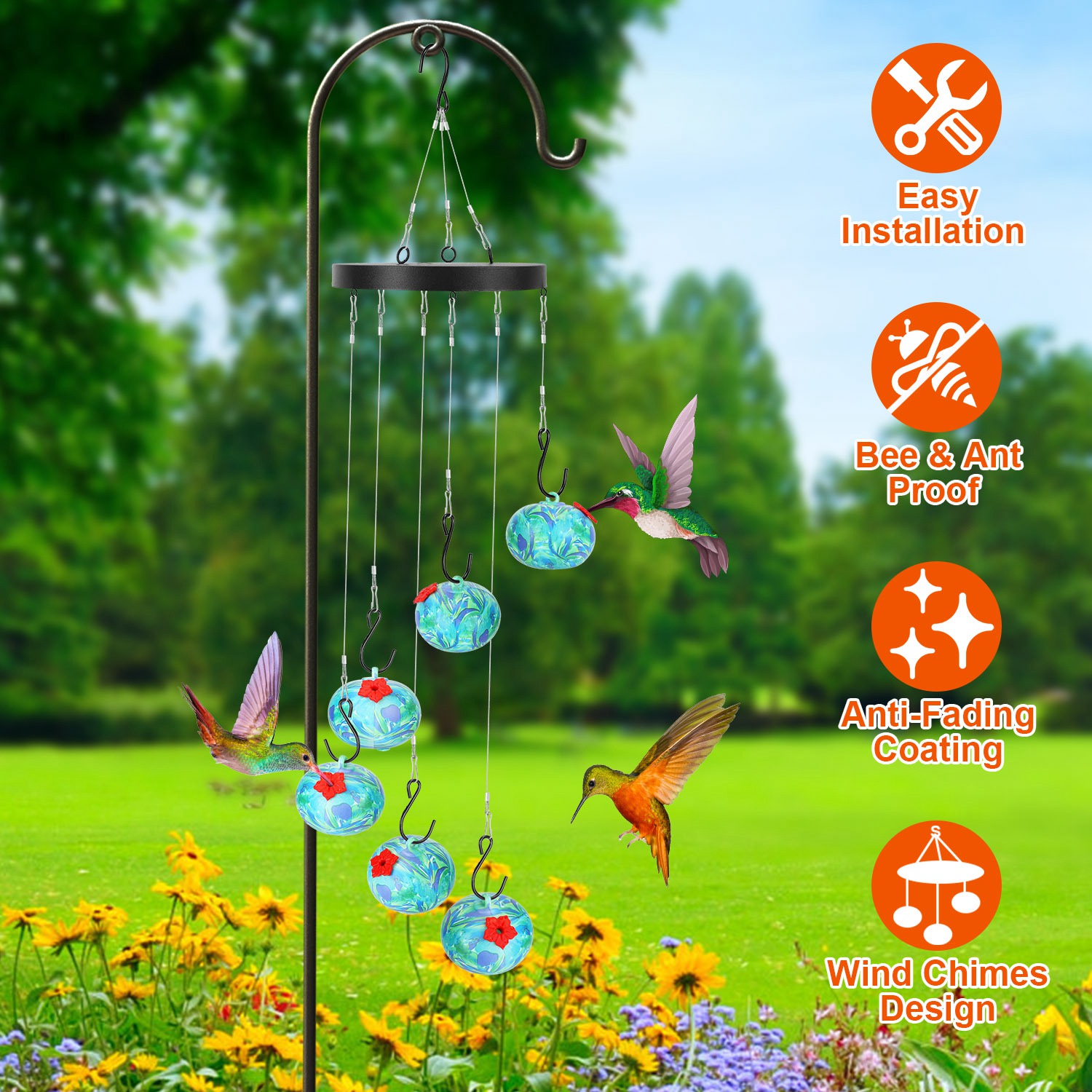 Mangeoire colibris suspendue avec clochettes