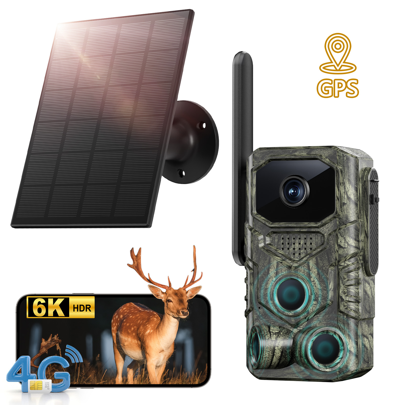 Caméra chasse 4G GPS grand angle 4MP camouflage solaire
