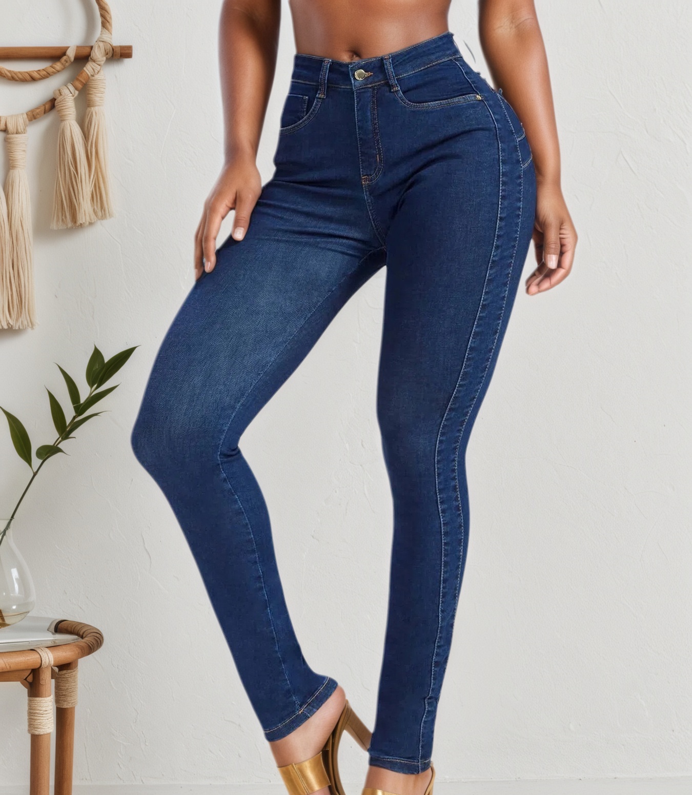 Jean slim taille haute femme quatre saisons élastique