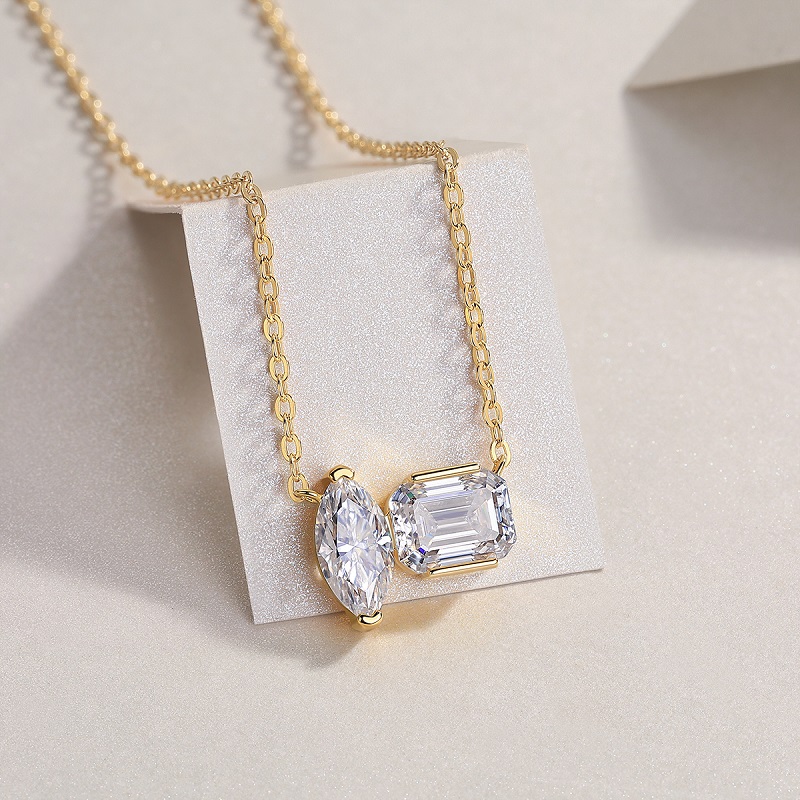 Double Diamond Shadow - Pendentif 2 moissanite octogonale S925/or 3g