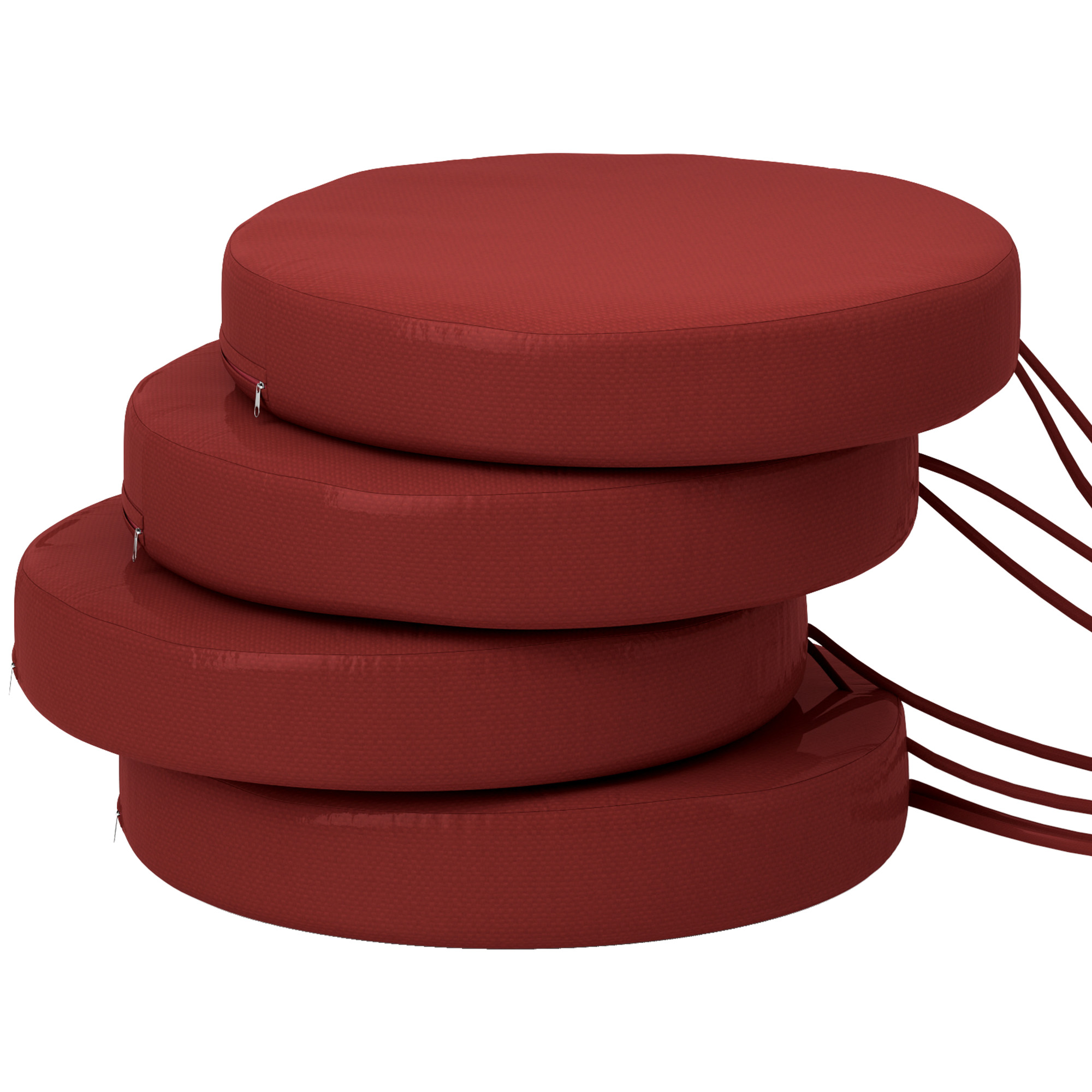 Ensemble de 4 coussins ronds pour chaises de bistro, 15 x 15 x 3, rouge vin