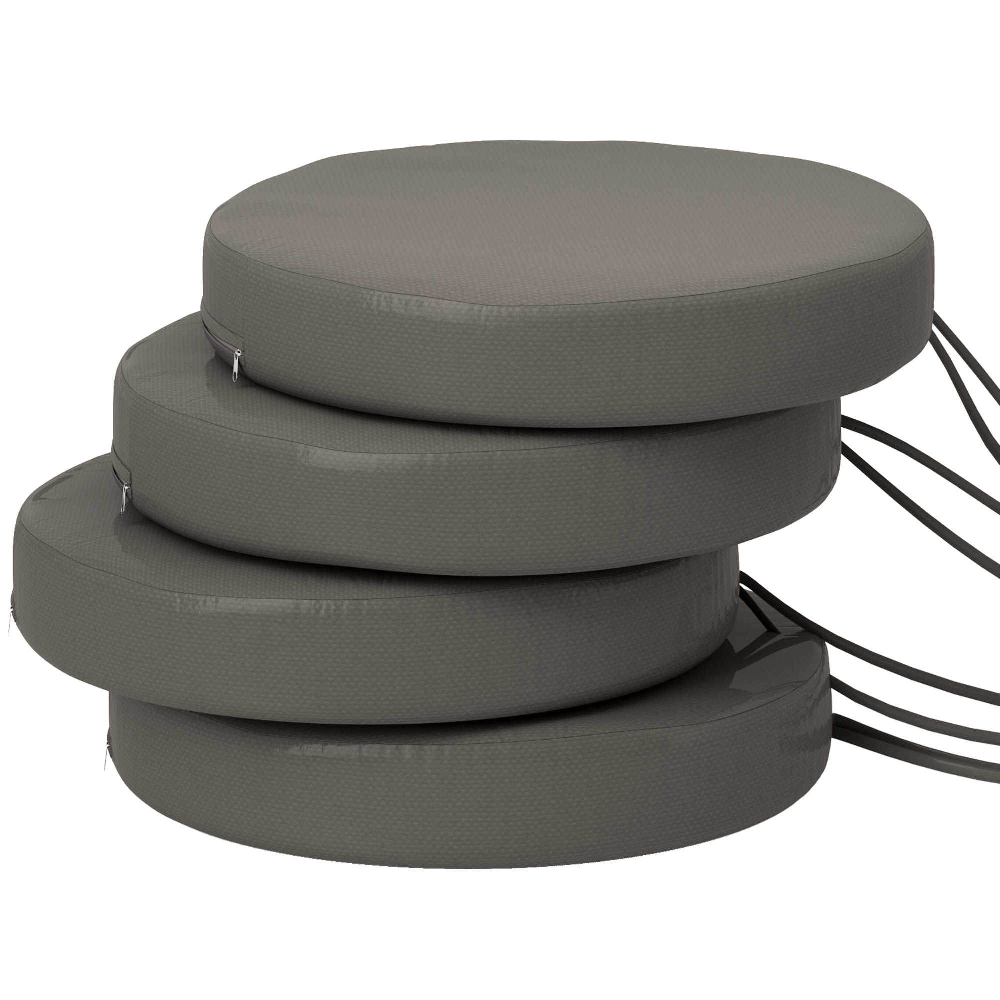 4 Coussins Chaise Patio Rond Gris 15x15x3po Lavable