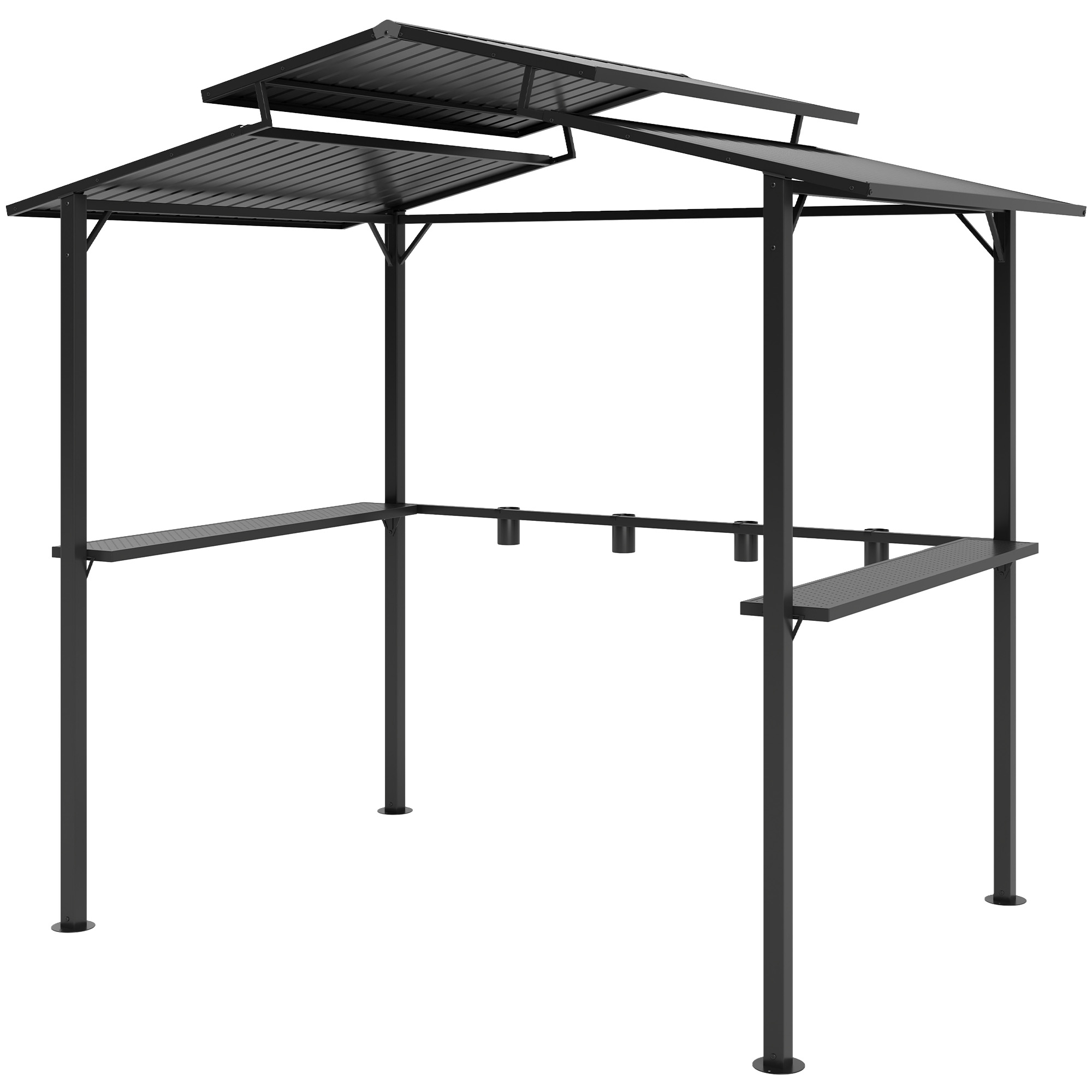 Gazébo BBQ toit métal double 8x5pi tablettes porte-verres