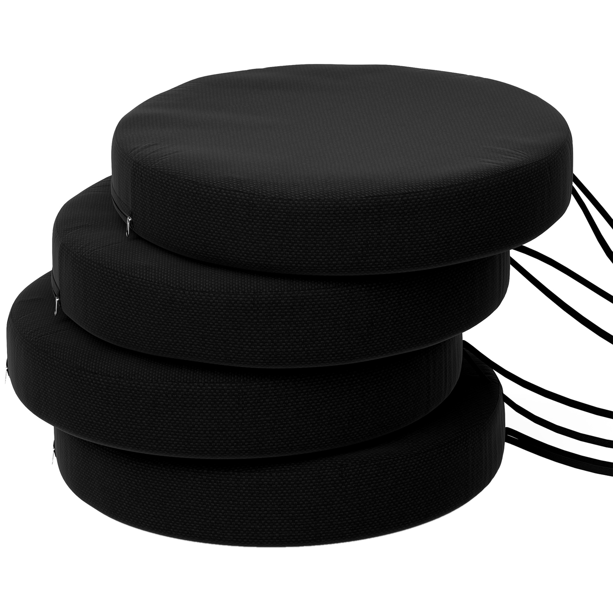 Ensemble de 4 coussins ronds pour chaises de bistro, 15 x 15 x 3, noir