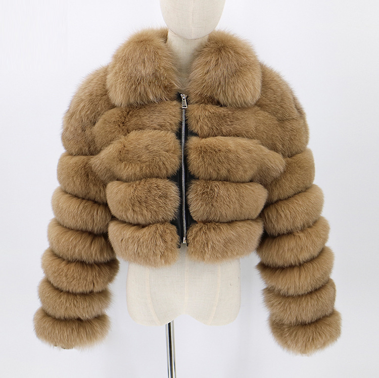 Manteau femme fourrure renard revers court long