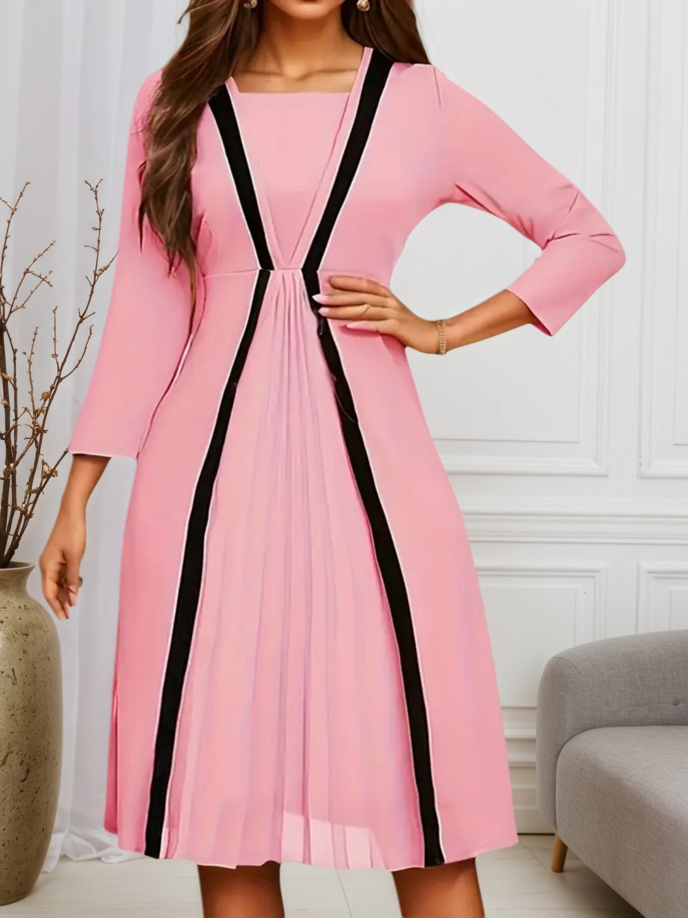 Robe 2025 color-block avec manches superposées
