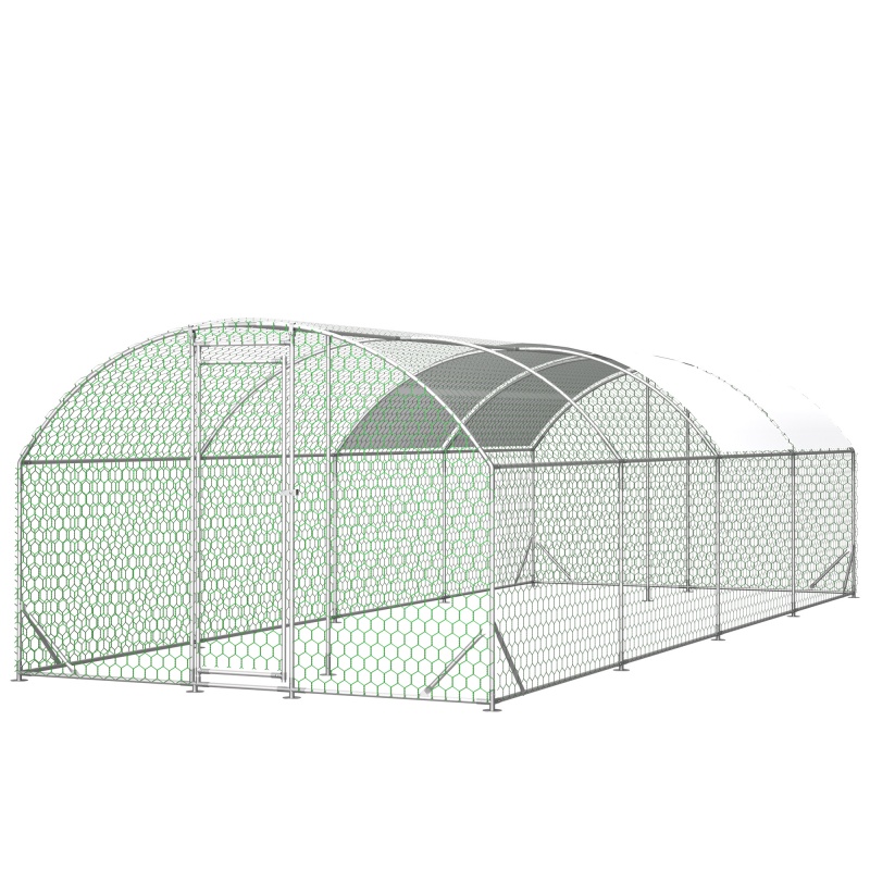 Poulailler métal 26'x9'x6' marche volaille clôture gris
