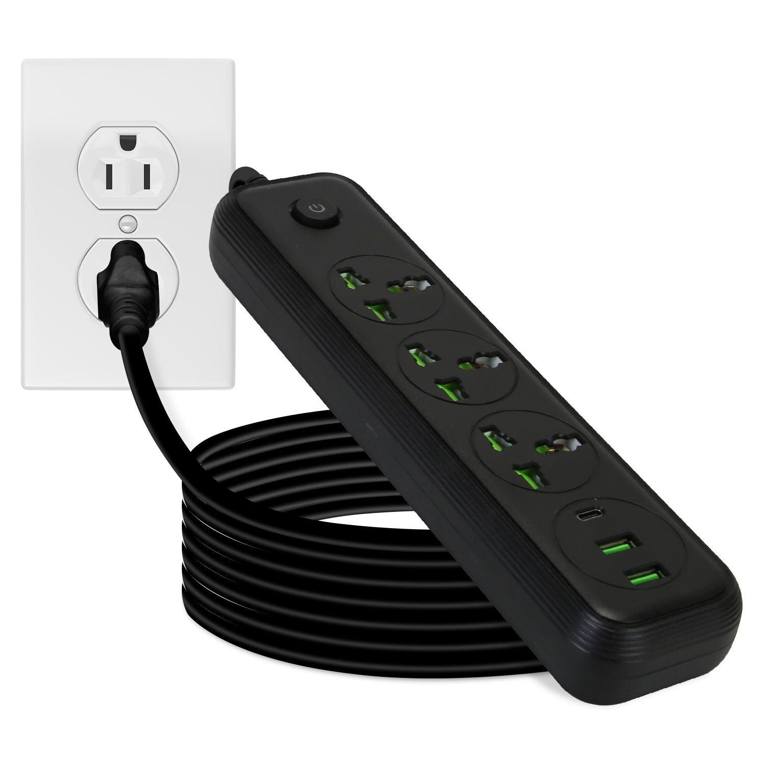 Multiprise 6 prises 2 USB-A 1 USB-C cordon 6pi 2500W