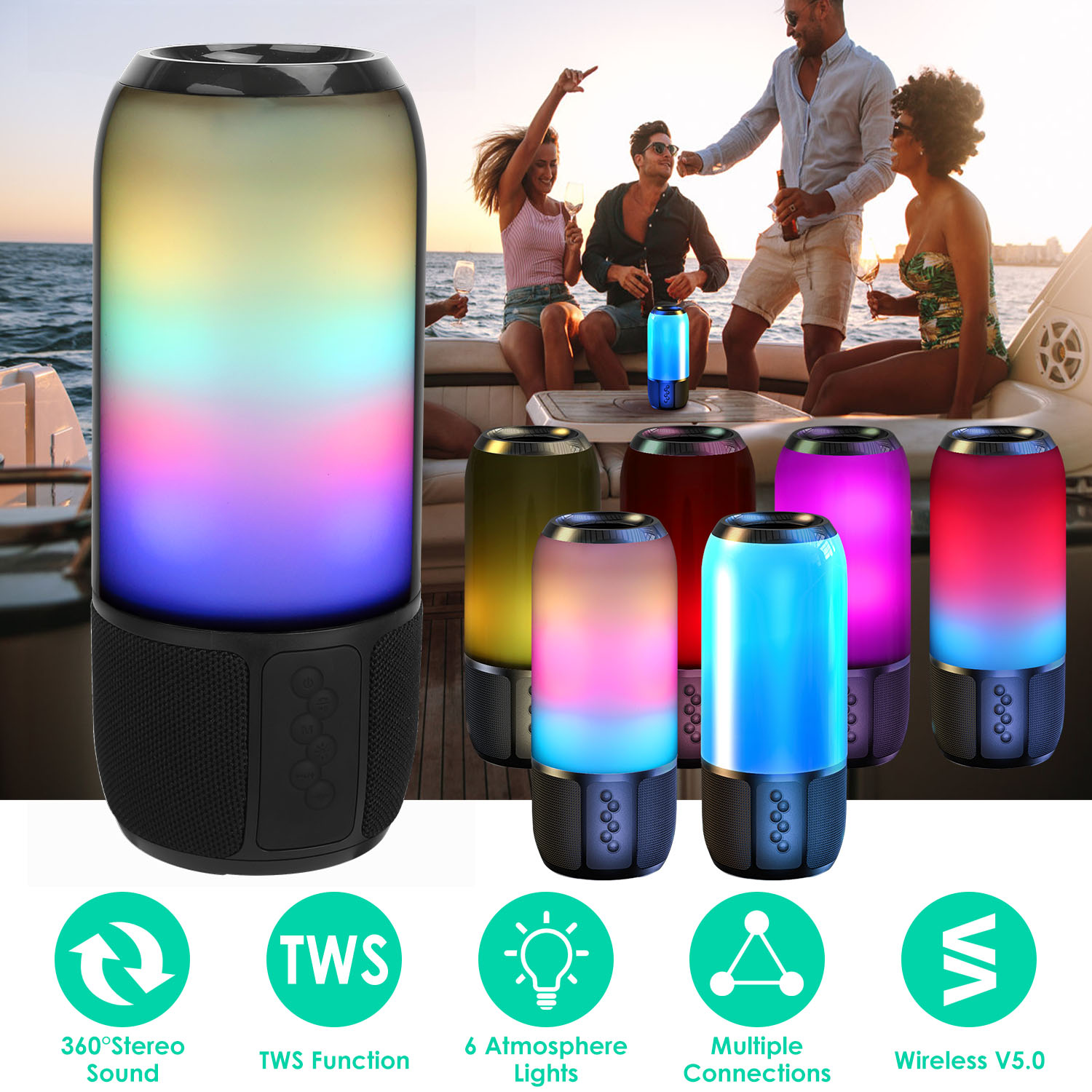 Haut-parleur Bluetooth portable, 6 couleurs, TWS