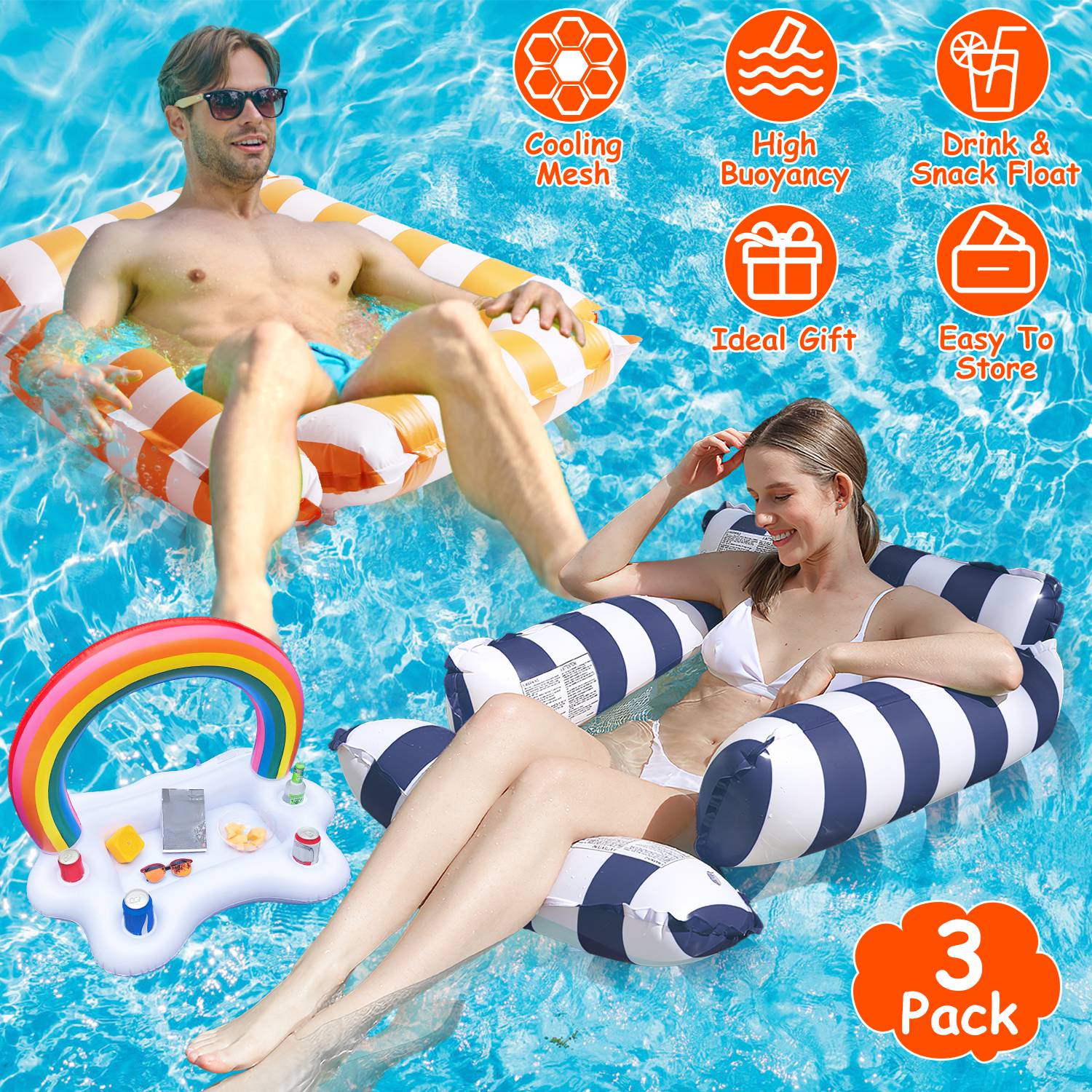 3 flotteurs piscine: 1 boisson + 2 hamacs d'eau