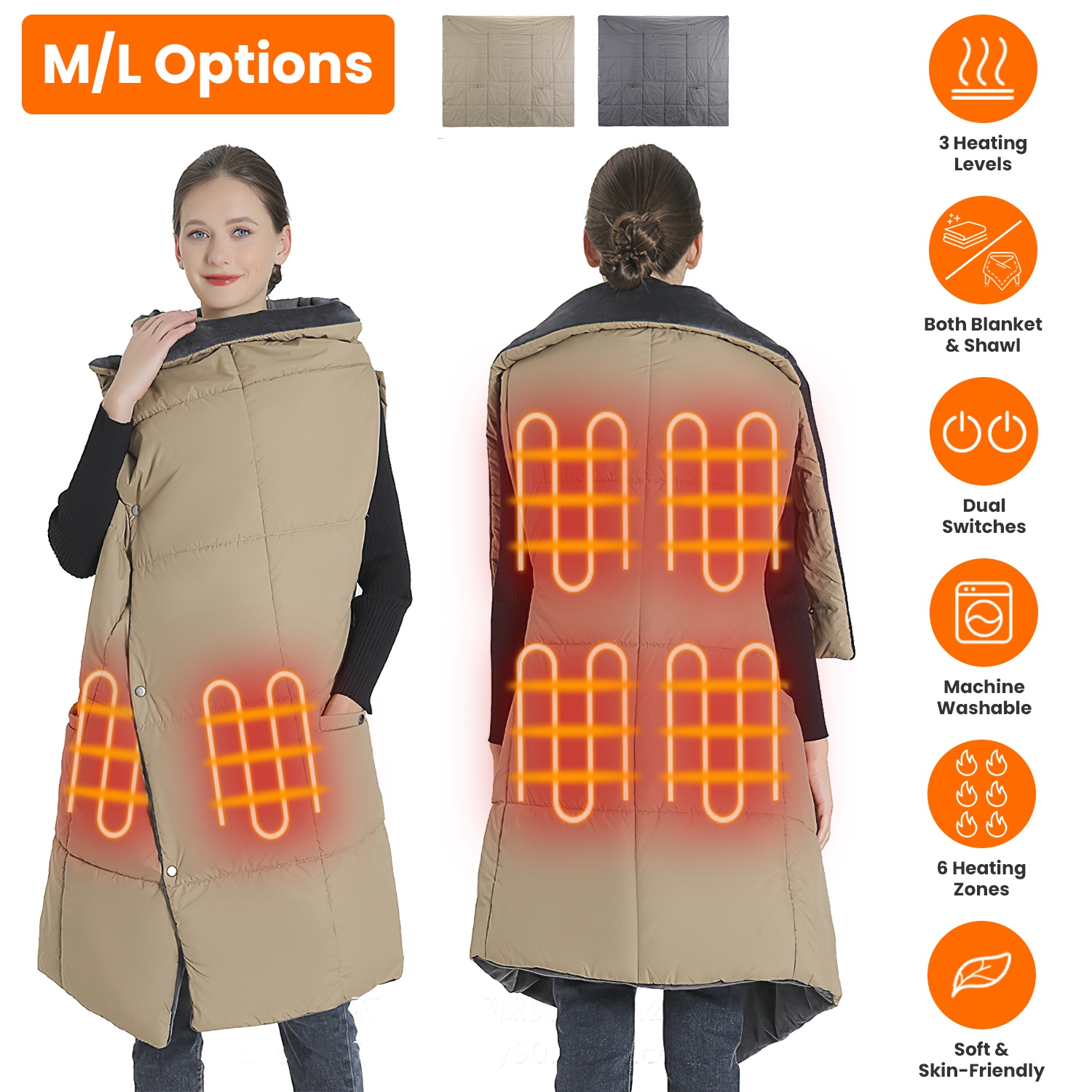 Couverture chauffée USB 5 zones 3 niveaux pour maison et bureau