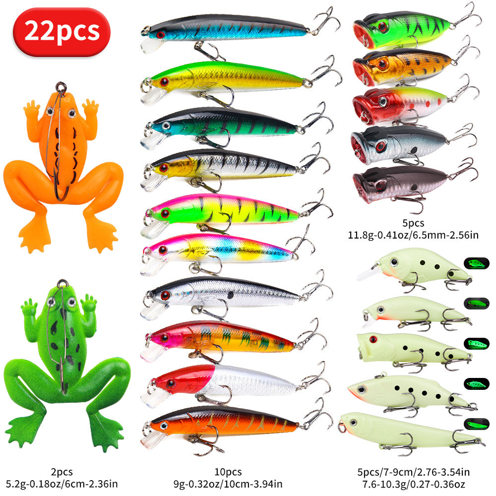 Kit leurres pêche 22-102 pc, grenouilles souples, crochets