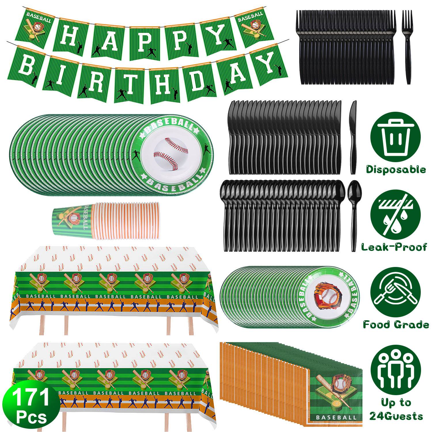 Trousse 171 pcs party baseball assiettes tasses serviettes
