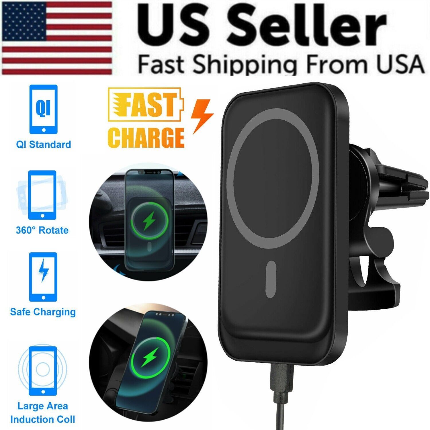 Support chargeur sans fil magnétique voiture MagSafe 12 13 14